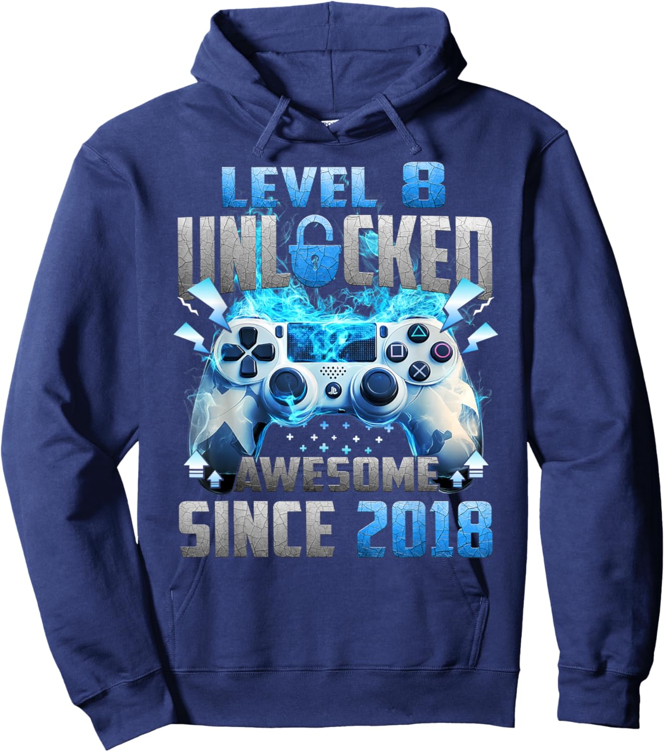 Awesome Since 2018 Vintage Level 8 Unlocked Video Gamer Hoodie - Hoodie | Navy