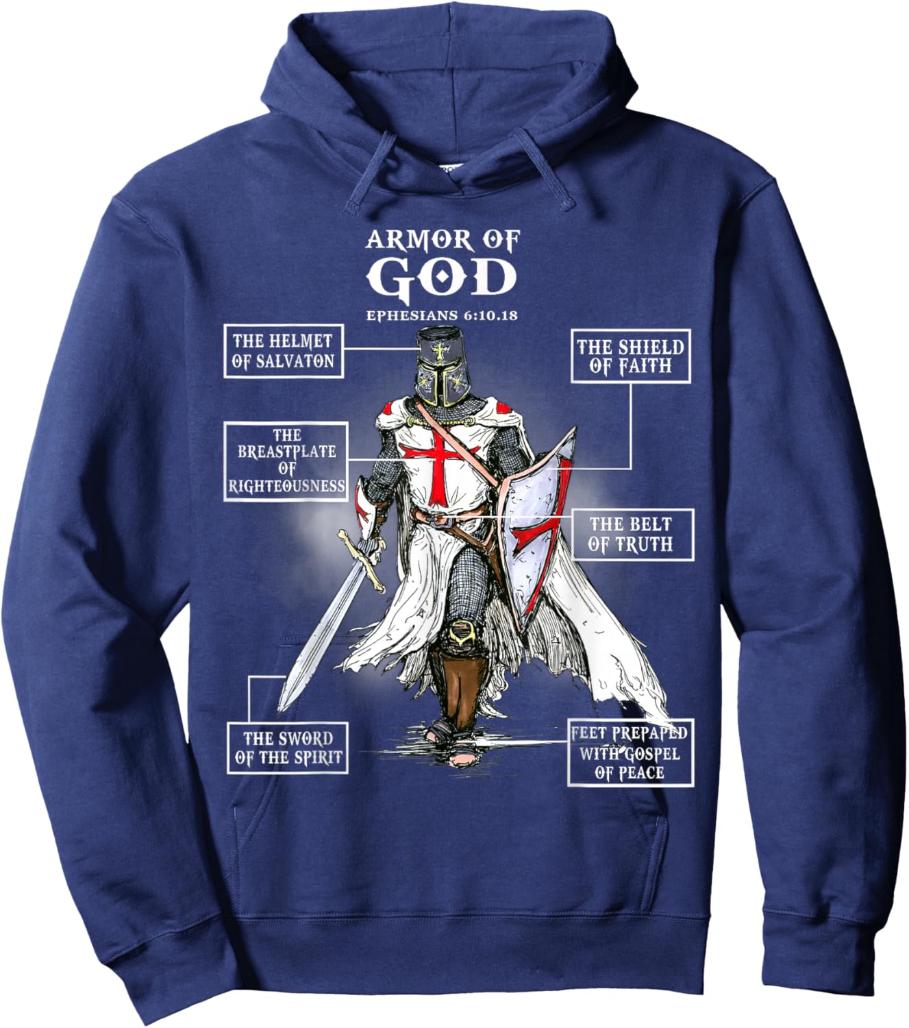 Armor of God Knight Templar Christian Hoodie - Hoodie | Navy
