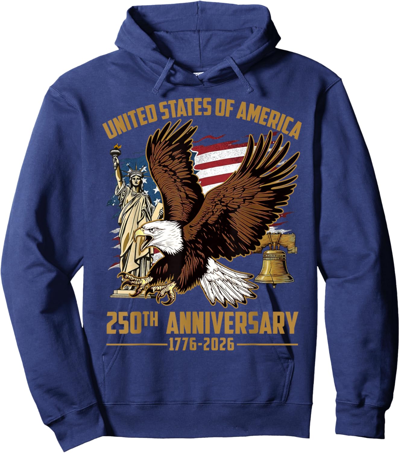 USA Flag 250 Years America Anniversary 4th of July Hoodie - Hoodie | Navy