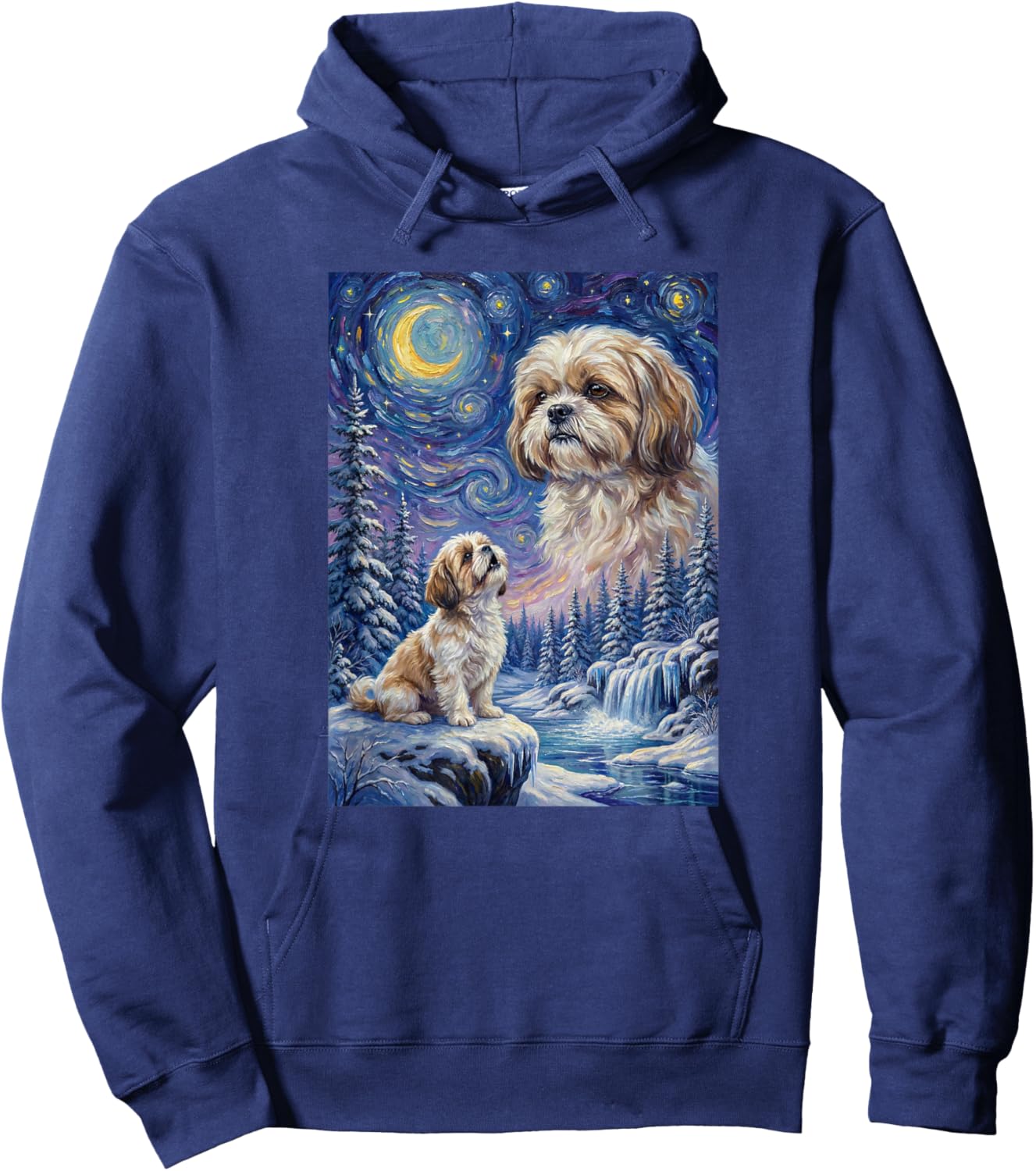 Howling to The Moon Meme Animal Dog Shih Tzu Hoodie - Hoodie | Navy