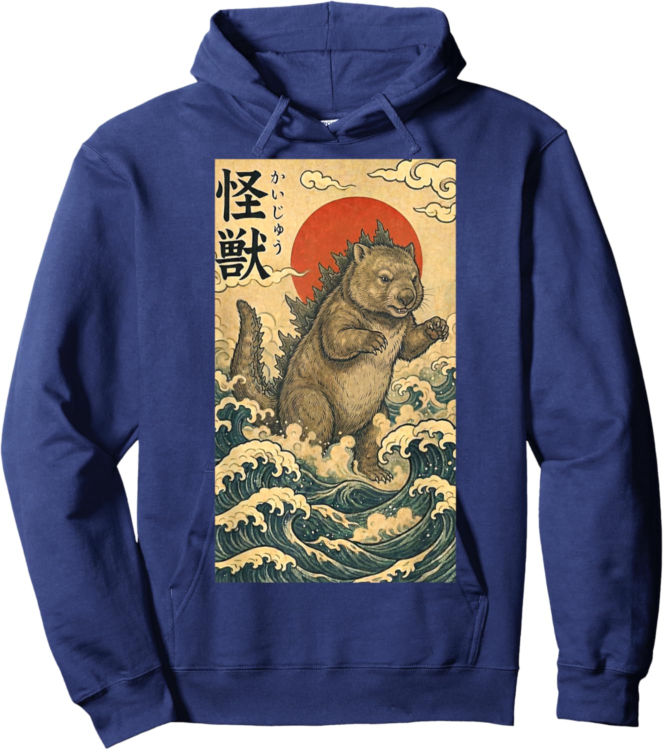 Wombzilla Wombat Japanese Art Funny Hoodie - Hoodie | Navy