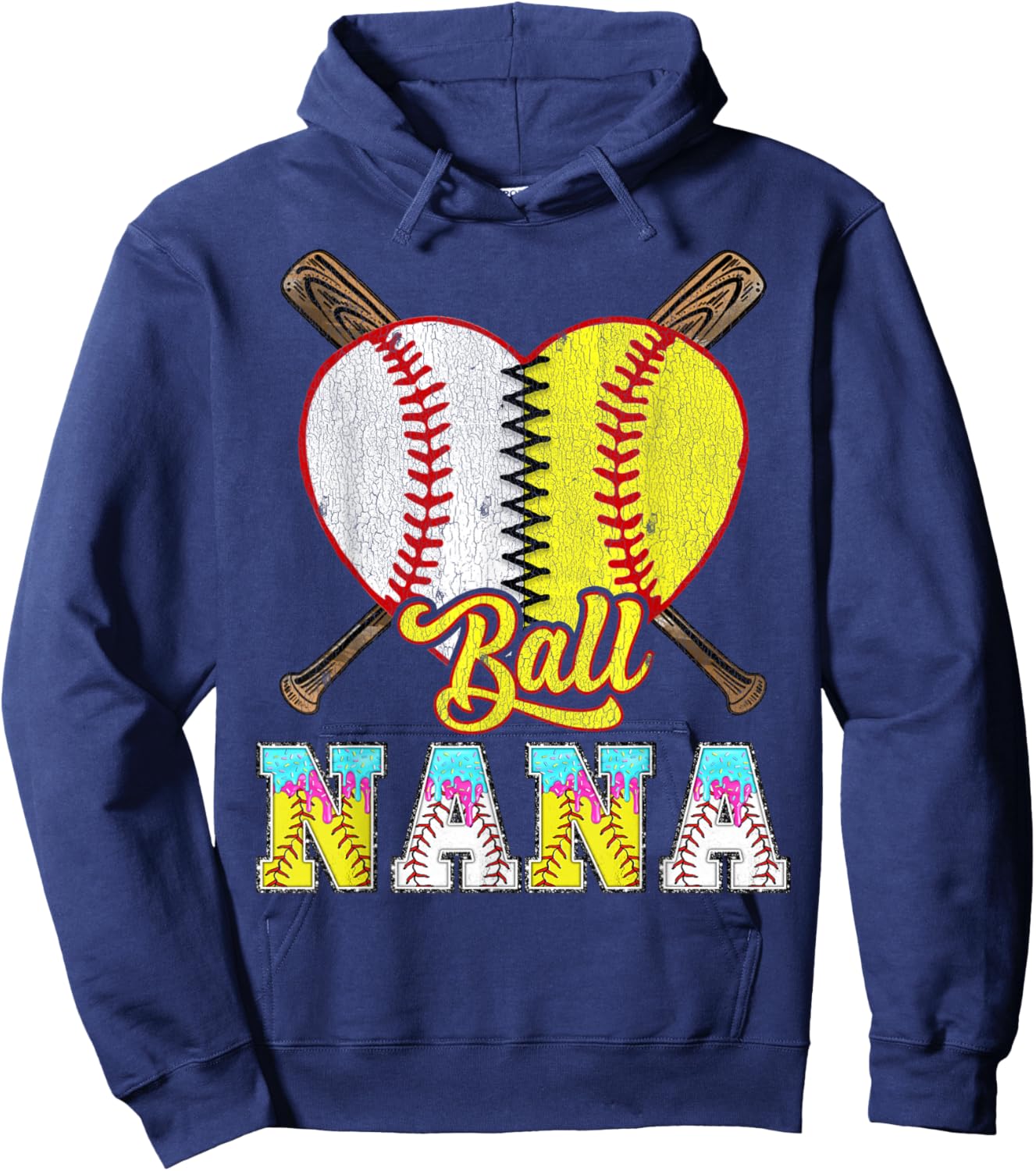 Nana of Both Half Baseball Softball Ice Cream Drip Hoodie - Hoodie | Navy