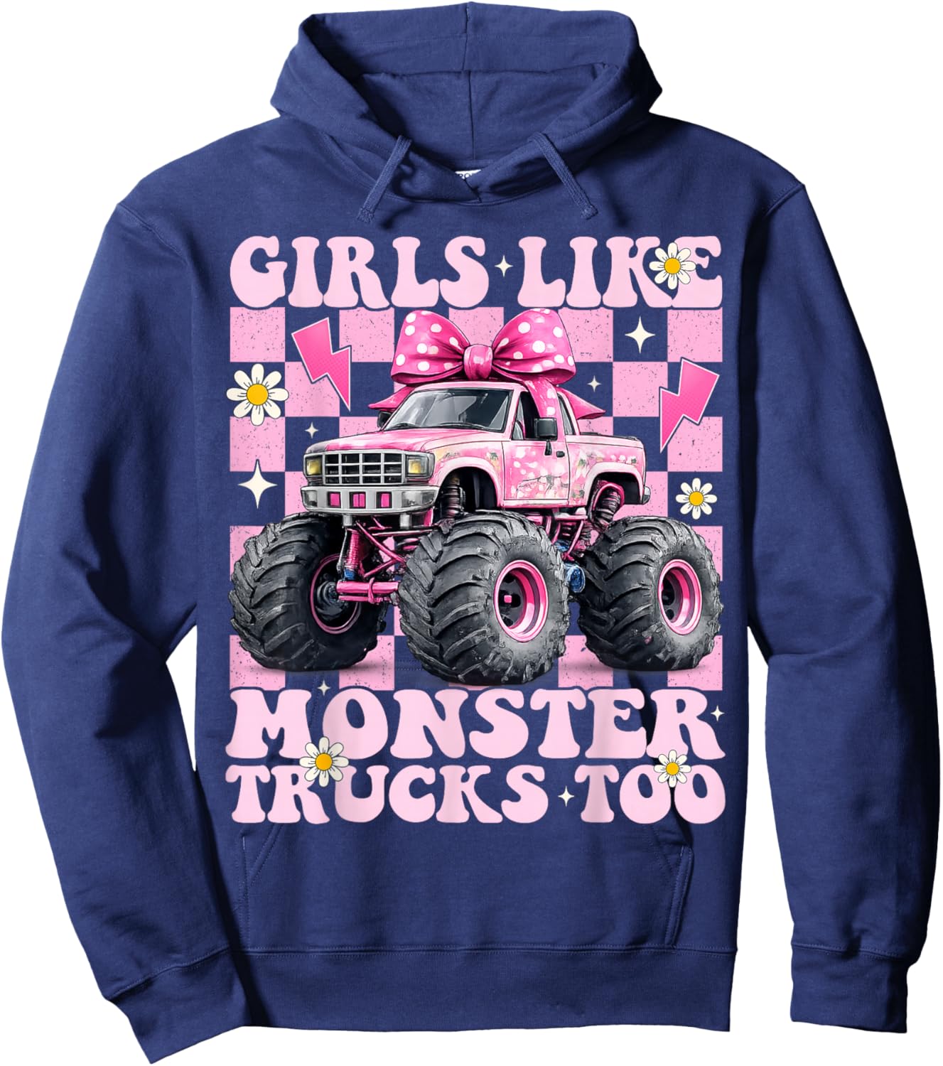 Girls Like Monster Trucks Too Coquette Bow Adults Toddlers Hoodie - Hoodie | Navy