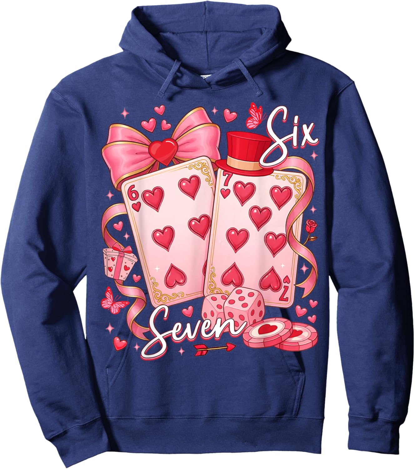 Funny Meme Six Seven 67 Valentine Playing Cards 67 Men Women Hoodie - Hoodie | Navy