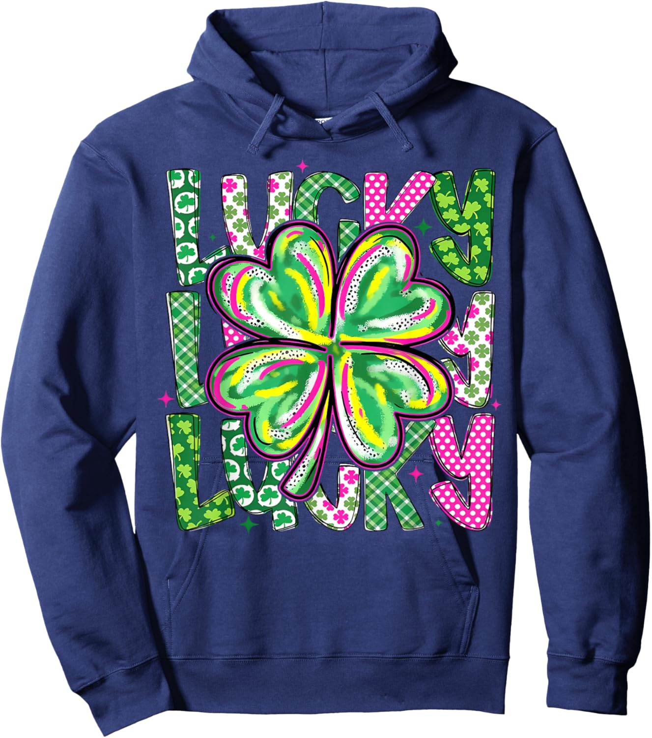 Lucky Shamrock Coquette Bow St Patricks Day Women Girl Hoodie - Hoodie | Navy