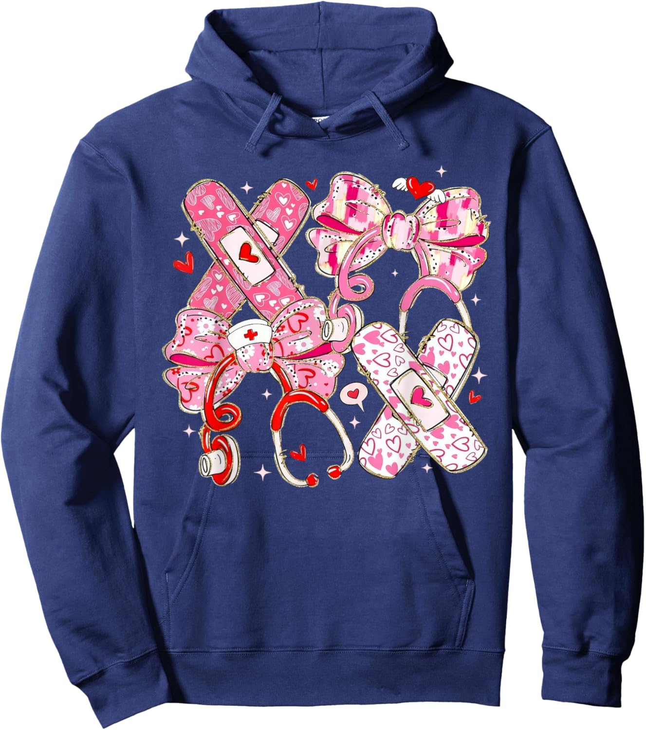 Cute Valentine Nurse Scrubs Cute Heart Icons Nurse Life Hoodie - Hoodie | Navy