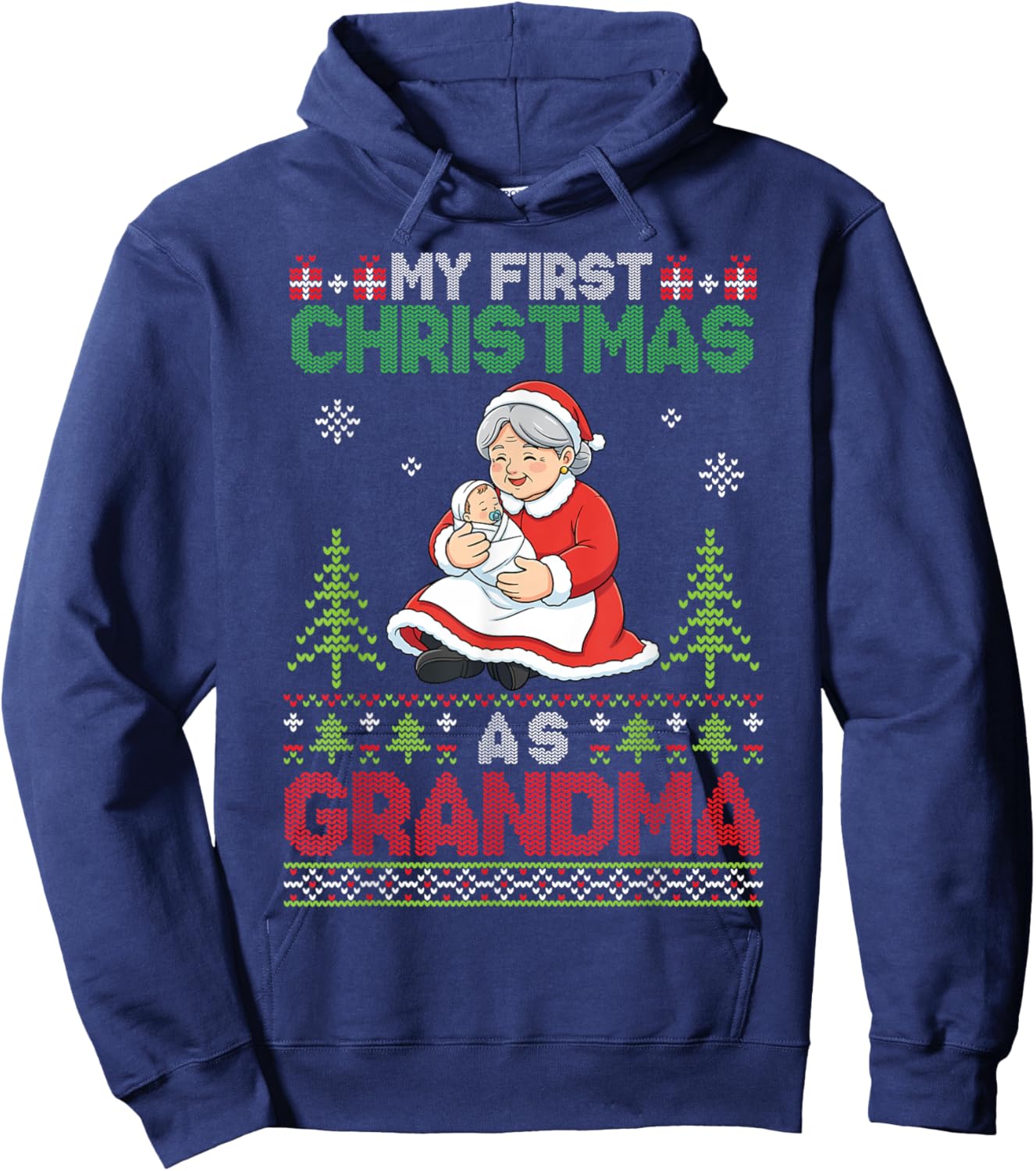 My First Christmas As Grandma Santa with Baby Ugly Sweater Hoodie - Hoodie | Navy