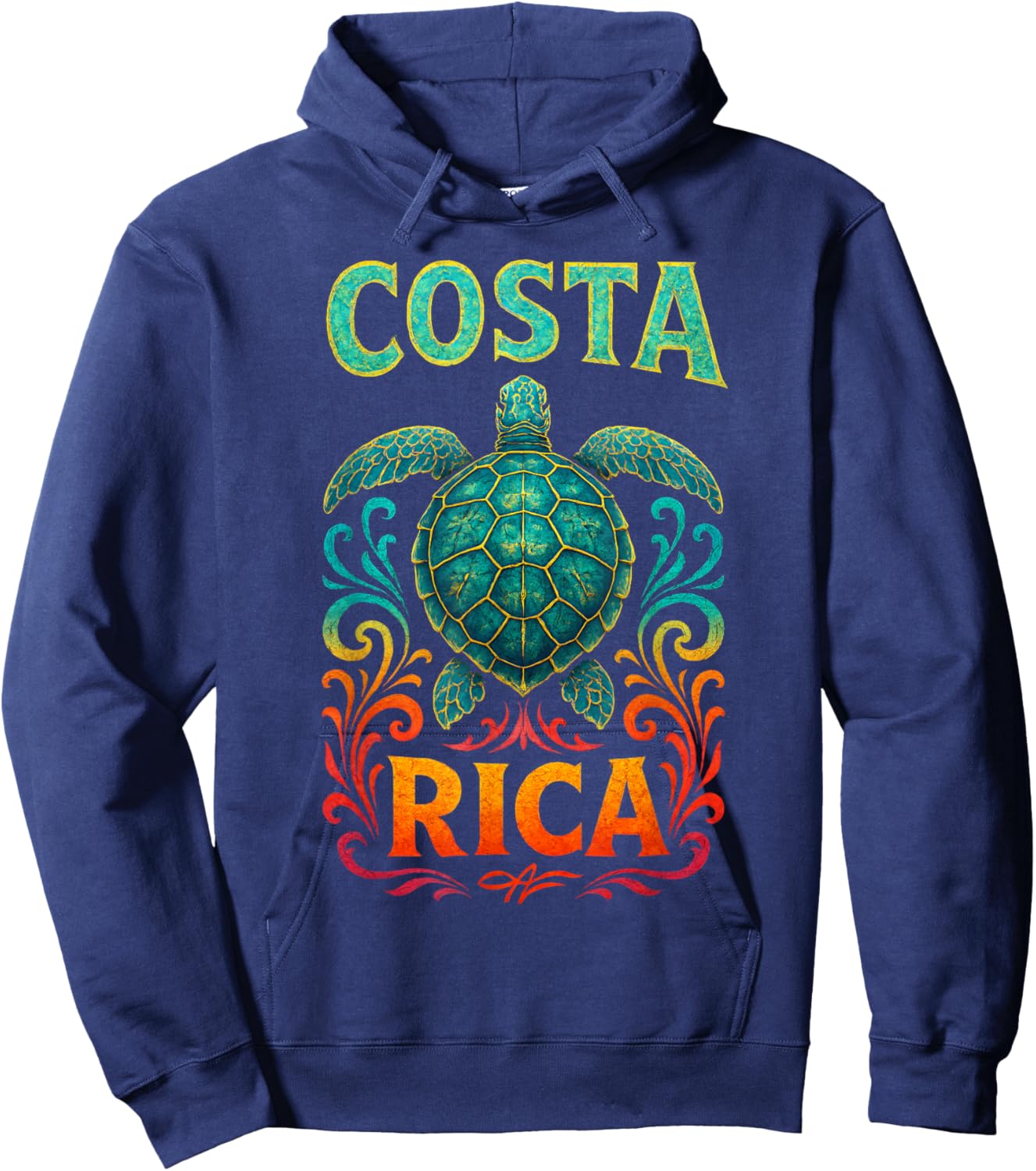 Costa Rica Vibrant Sea Turtle Ornate Mosaic Hoodie - Hoodie | Navy