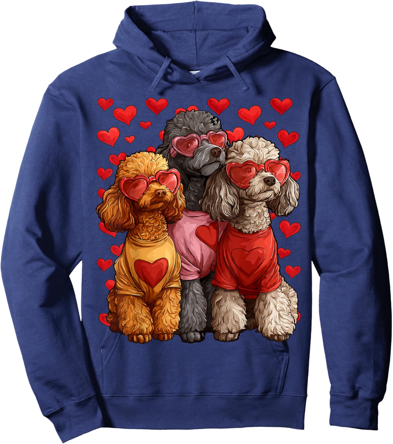 Cute Poodles Dogs with Hearts Sunglasses Valentines Day Love Hoodie - Hoodie | Navy