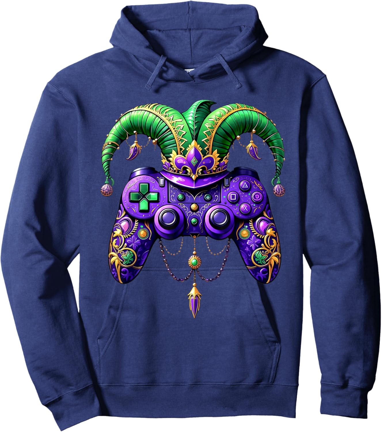 Mardi Gras Video Game Controller Jester Mask Kids Boys Hoodie - Hoodie | Navy