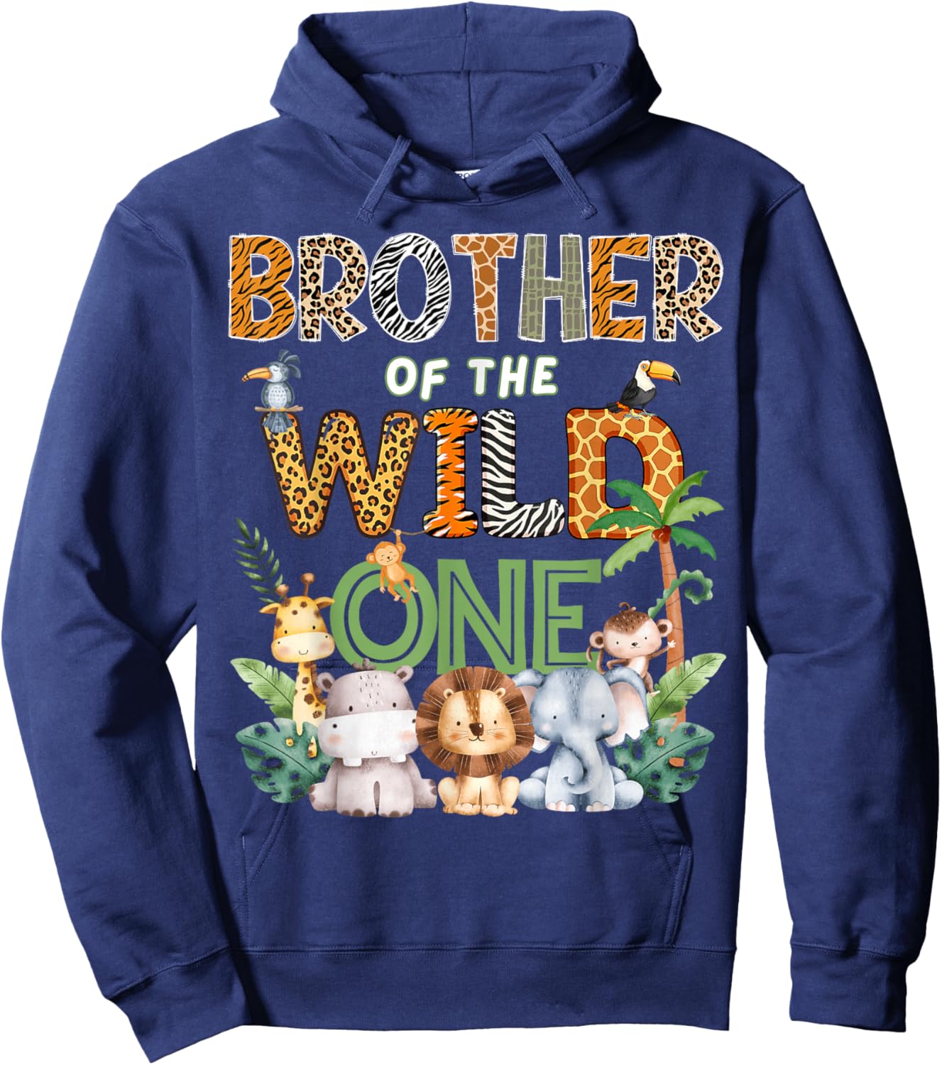 Brother of The Wild One Safari 1St Birthday Kids Hoodie - Hoodie | Navy