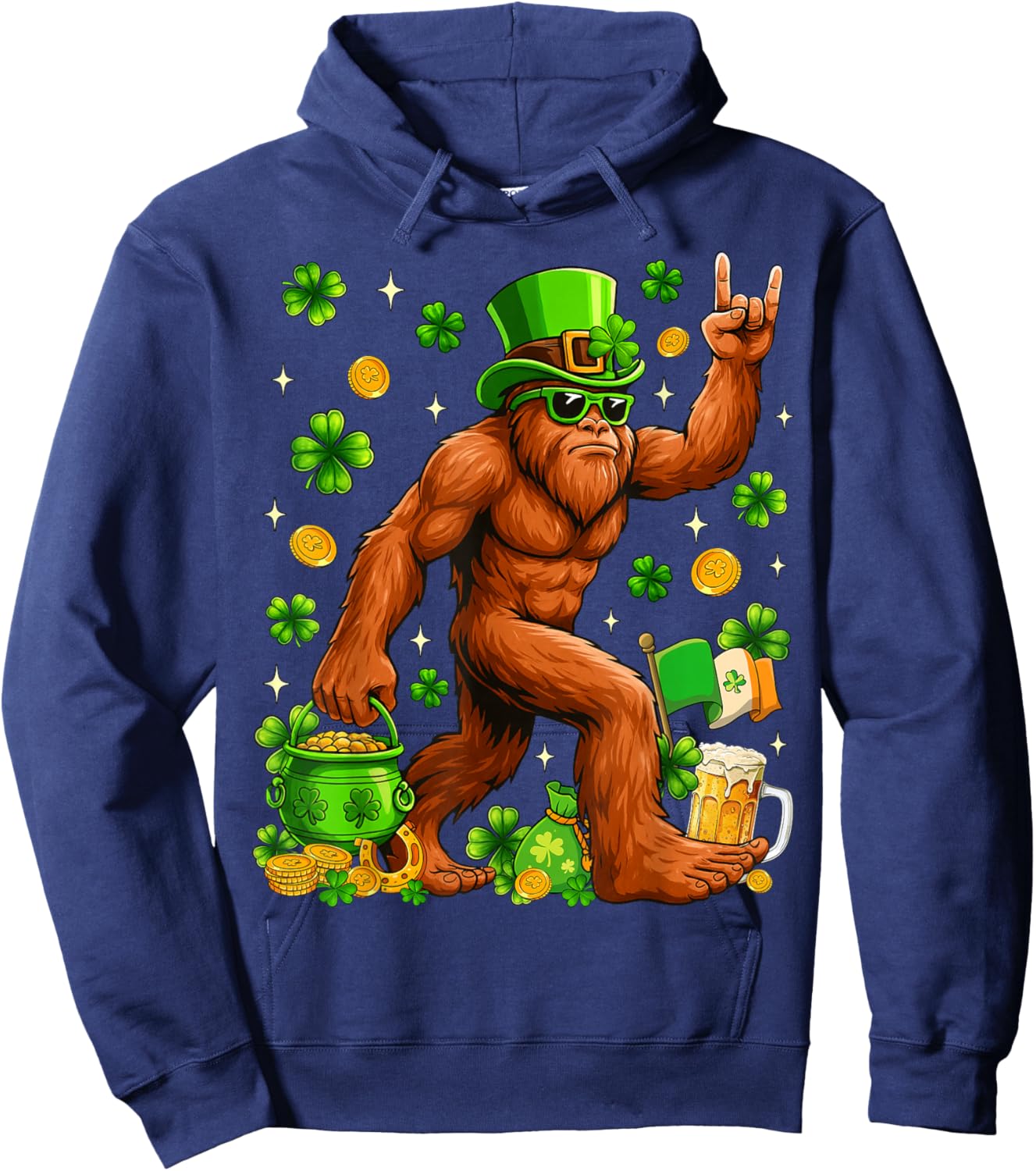 St Patricks Day Bigfoot Sasquatch Shamrock Men Women Kids Hoodie - Hoodie | Navy