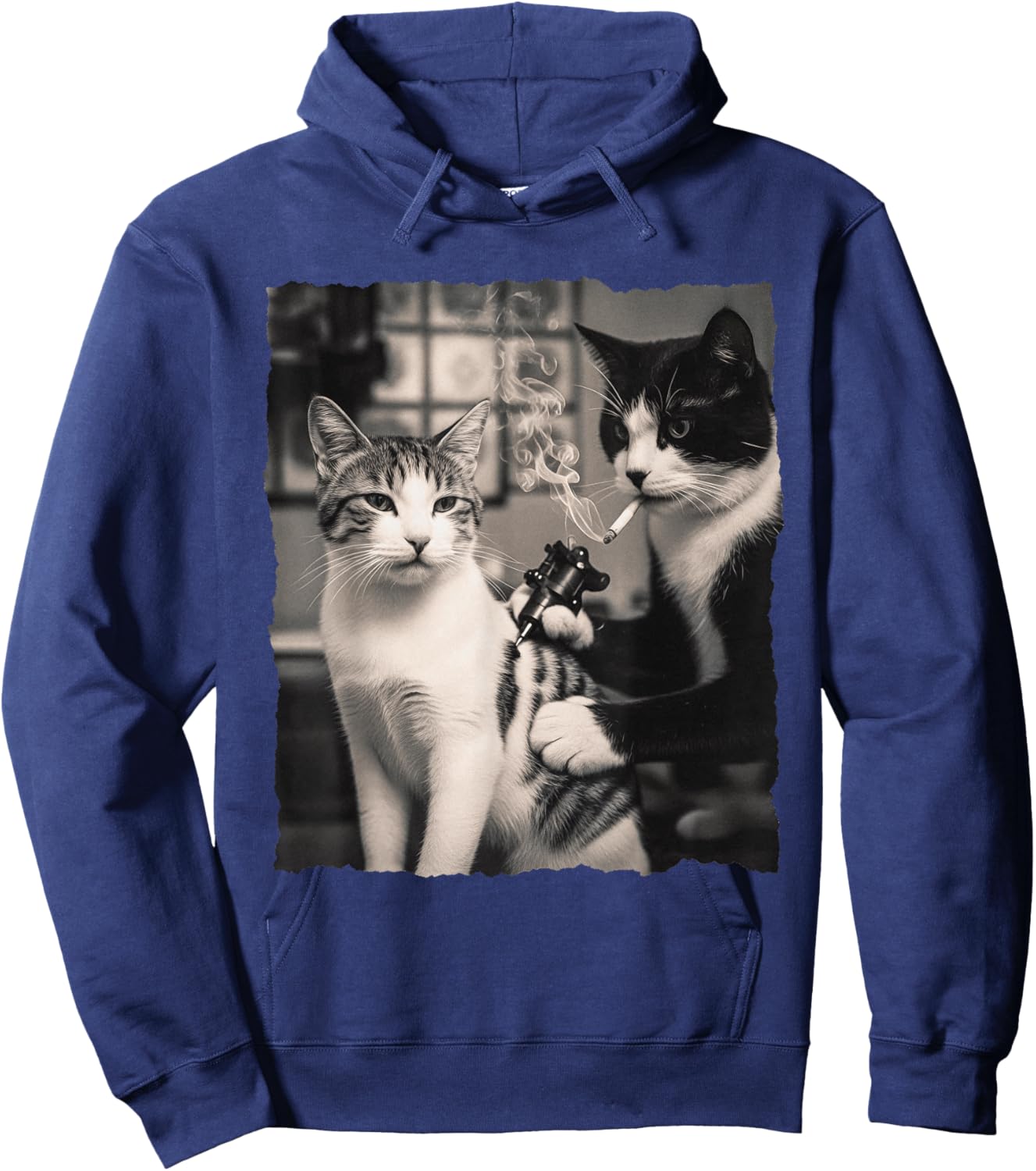 Vintage Cat Smoking Tattoo Inked Kitty Artist Funny Tattooin Hoodie - Hoodie | Navy