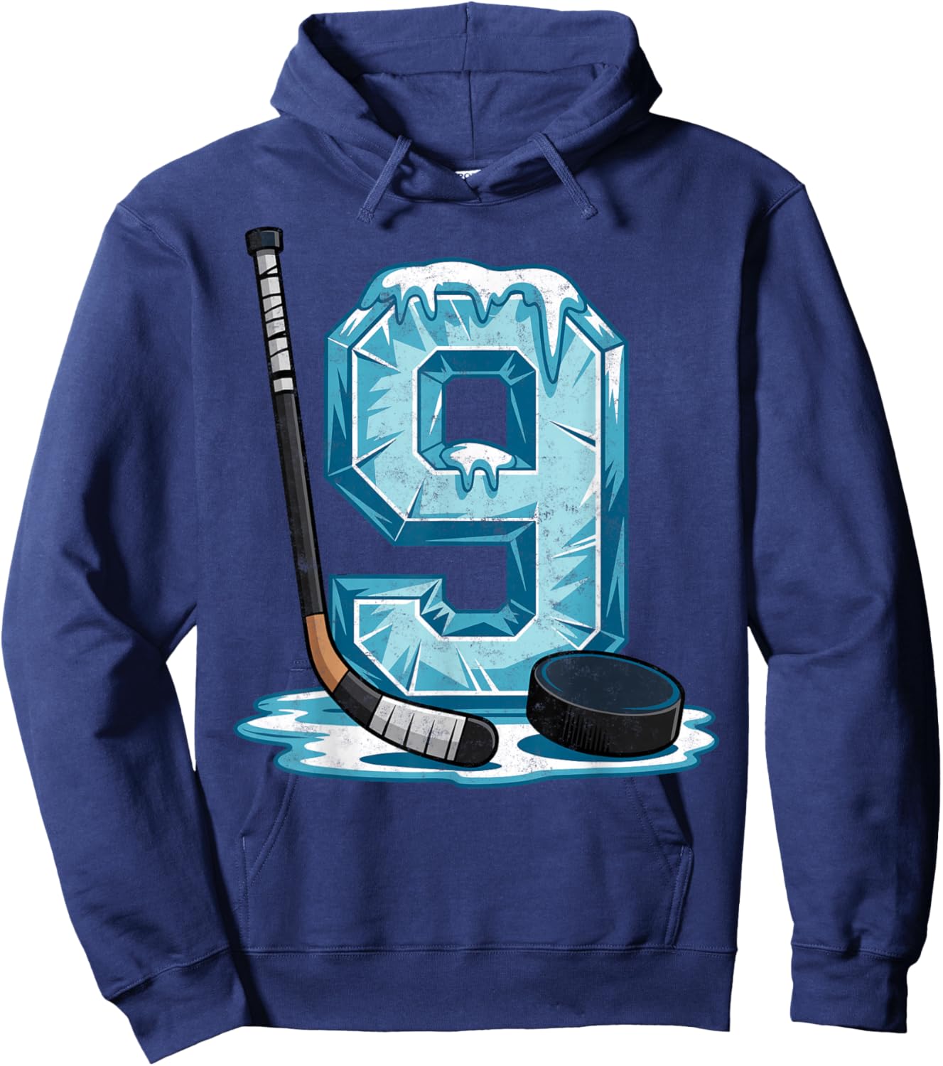 Ice Hockey 9 Years Birthday Boy 9th Bday Kids Hockey Party Hoodie - Hoodie | Navy