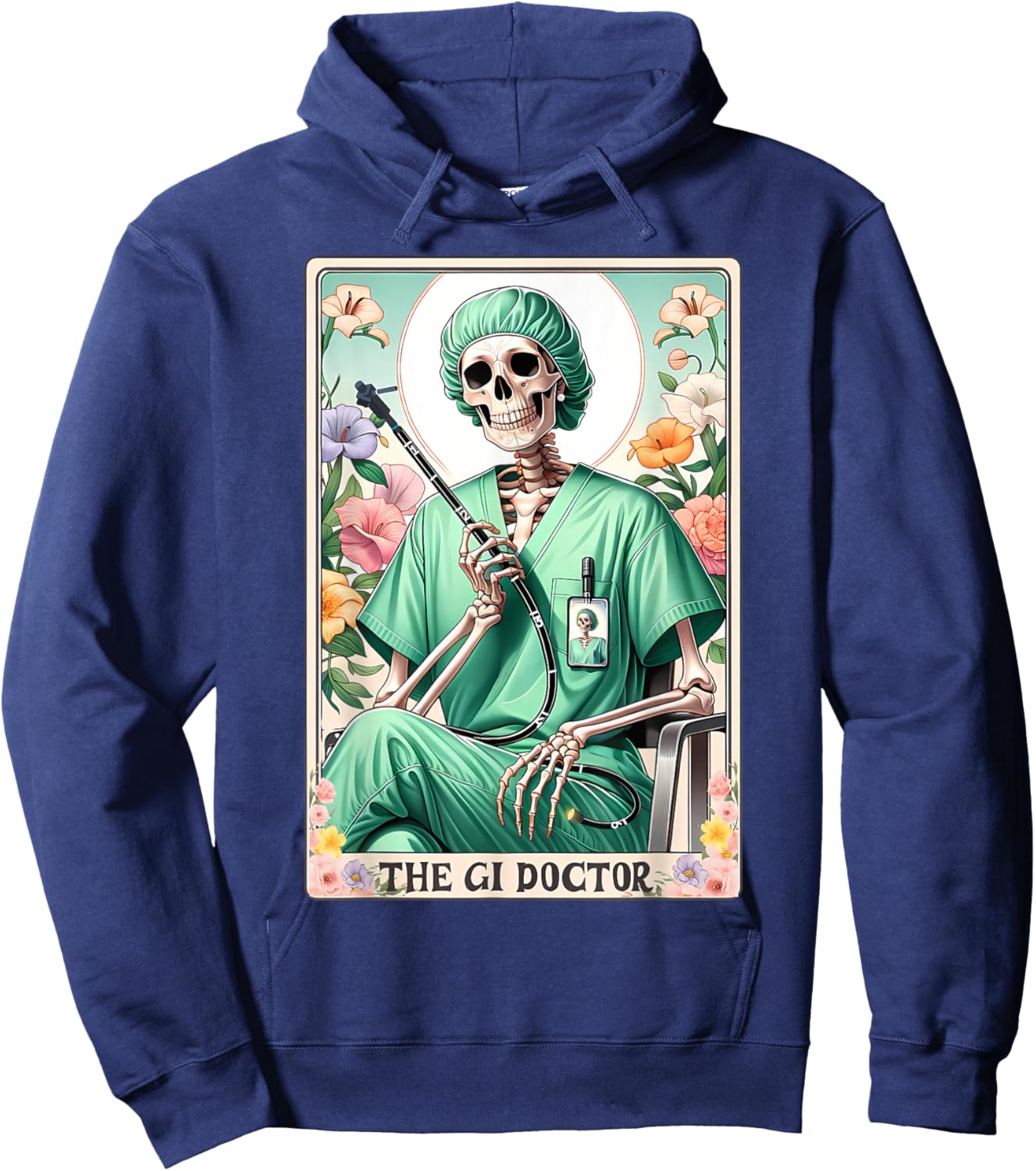 GI Doctor Gastroenterologist Skeleton Tarot Card Endoscopy Hoodie - Hoodie | Navy