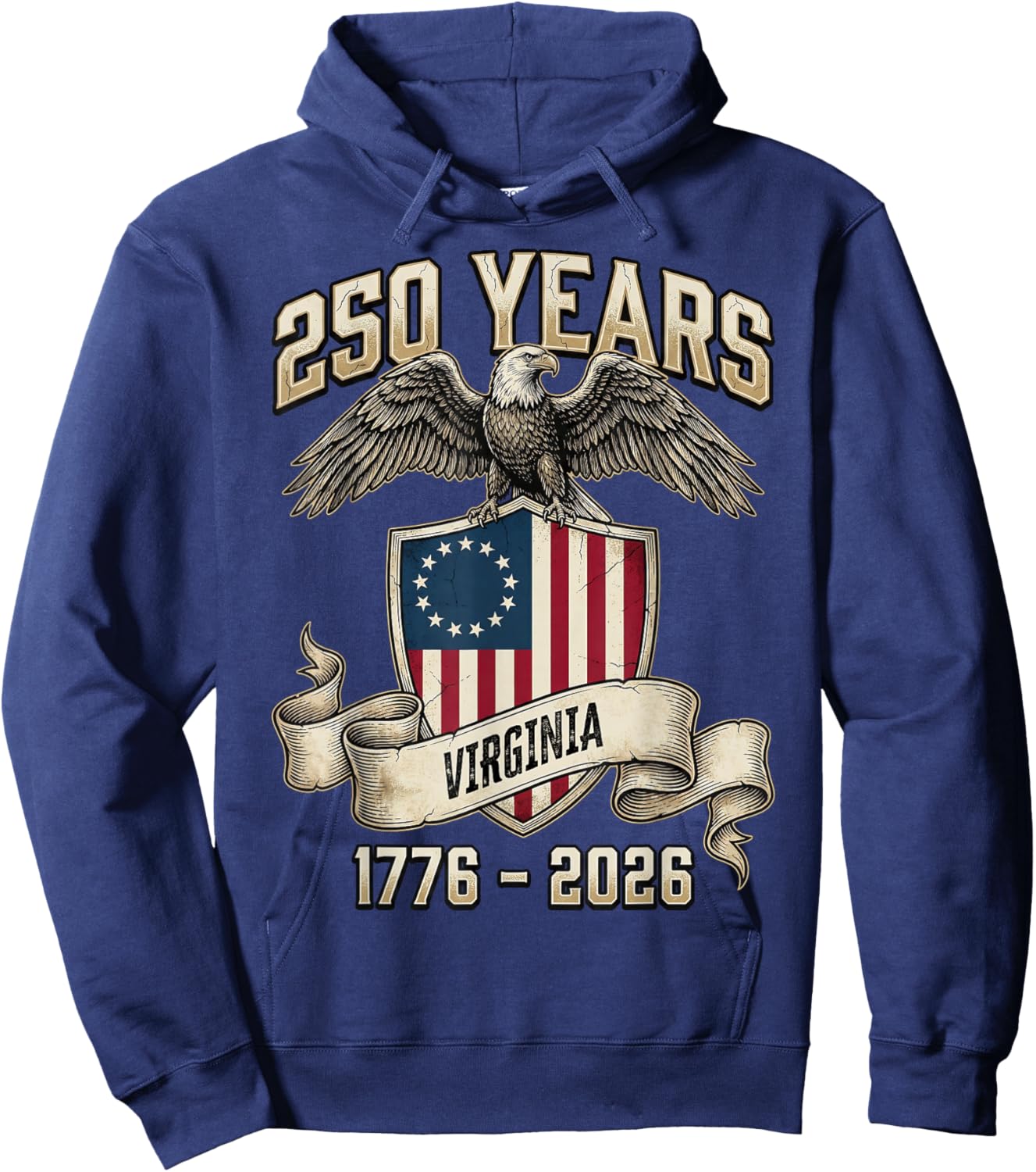 Eagle and Flag 250 Years 1776-2026 250th Birthday Virginia Hoodie - Hoodie | Navy