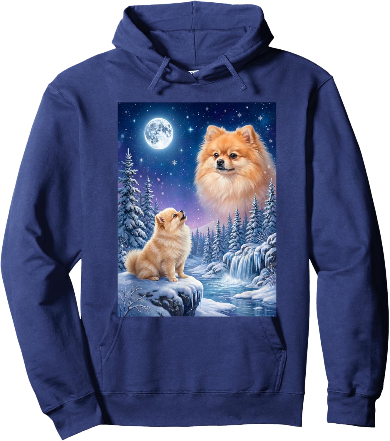 Howling to The Moon Meme Animal Dog Pomeranian Hoodie - Hoodie | Navy