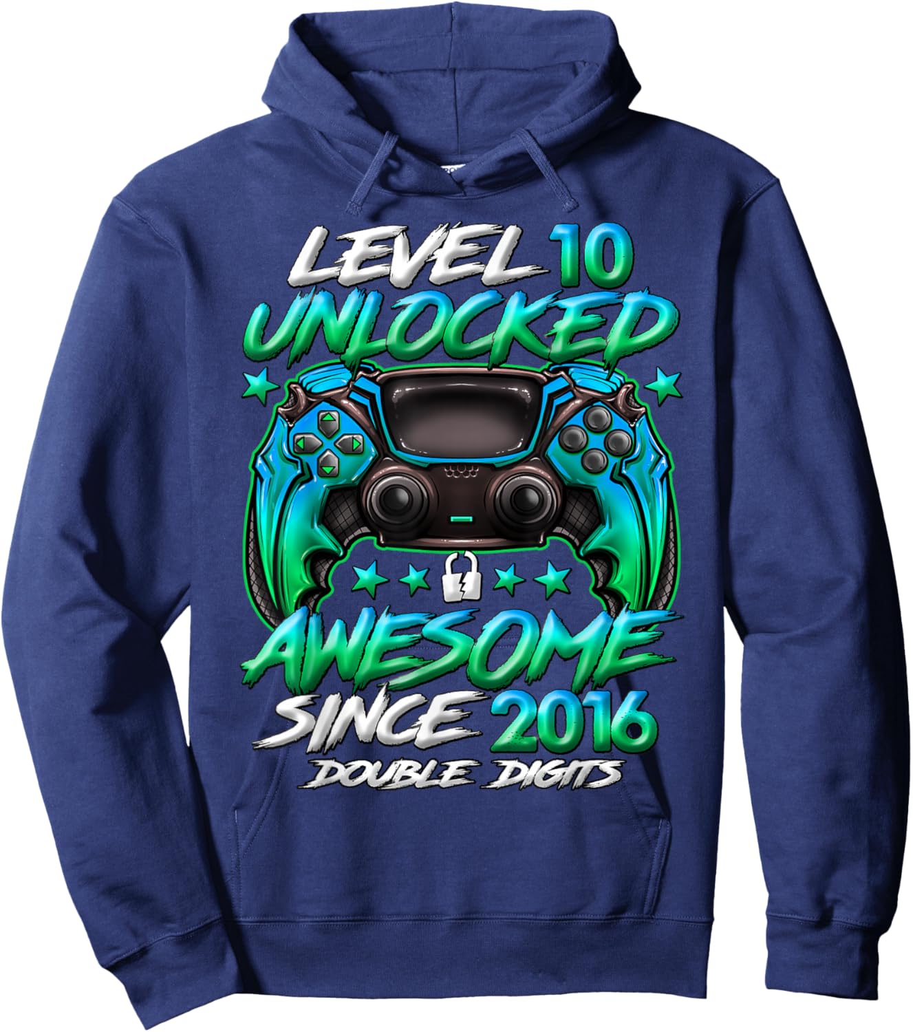 Official Double Digits Level 10 Unlocked 10th Birthday Boy Hoodie - Hoodie | Navy