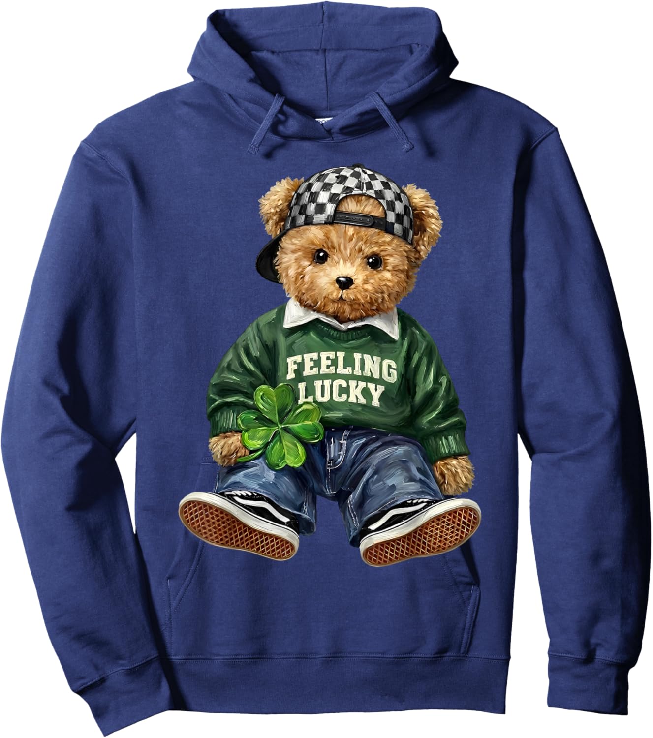 Cute Funny Teddy Bear Feeling Lucky Drinking St Patricks Day Hoodie - Hoodie | Navy