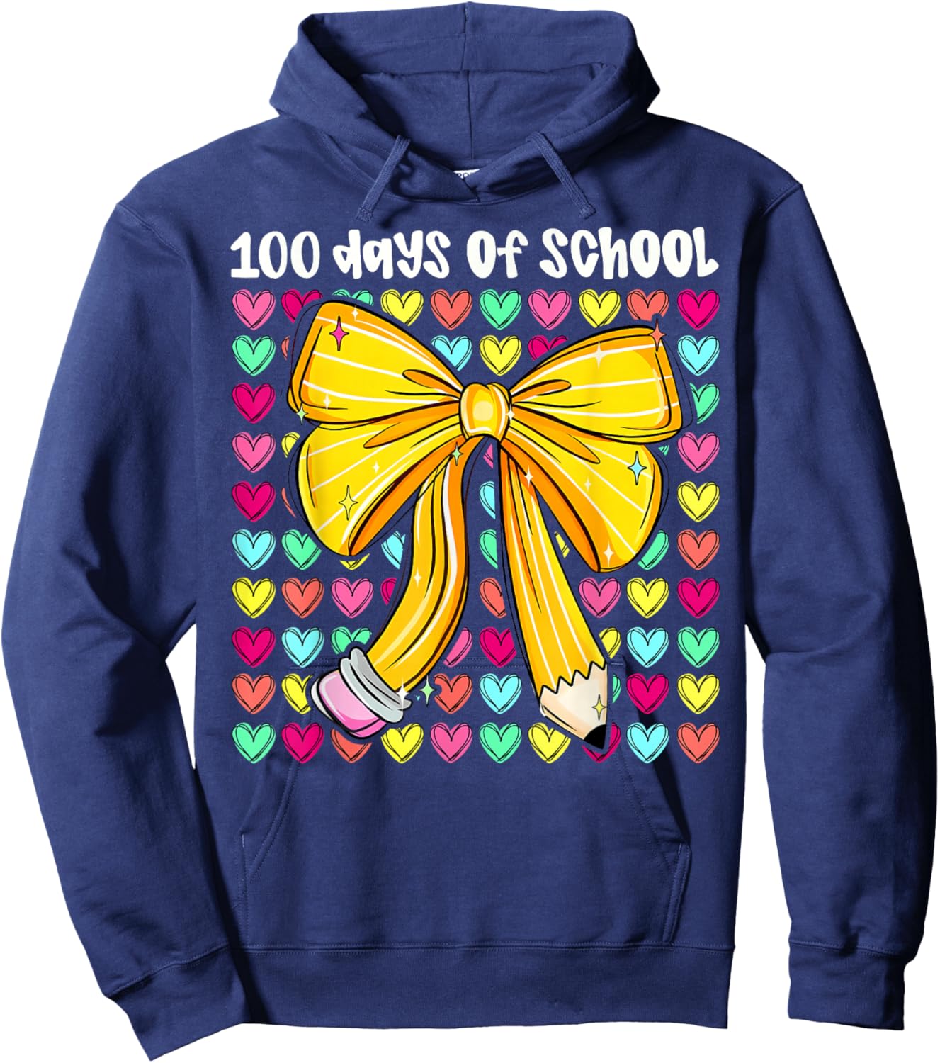 100th Day of School 100 Days Teacher Coquette Bow Girl Women Hoodie - Hoodie | Navy