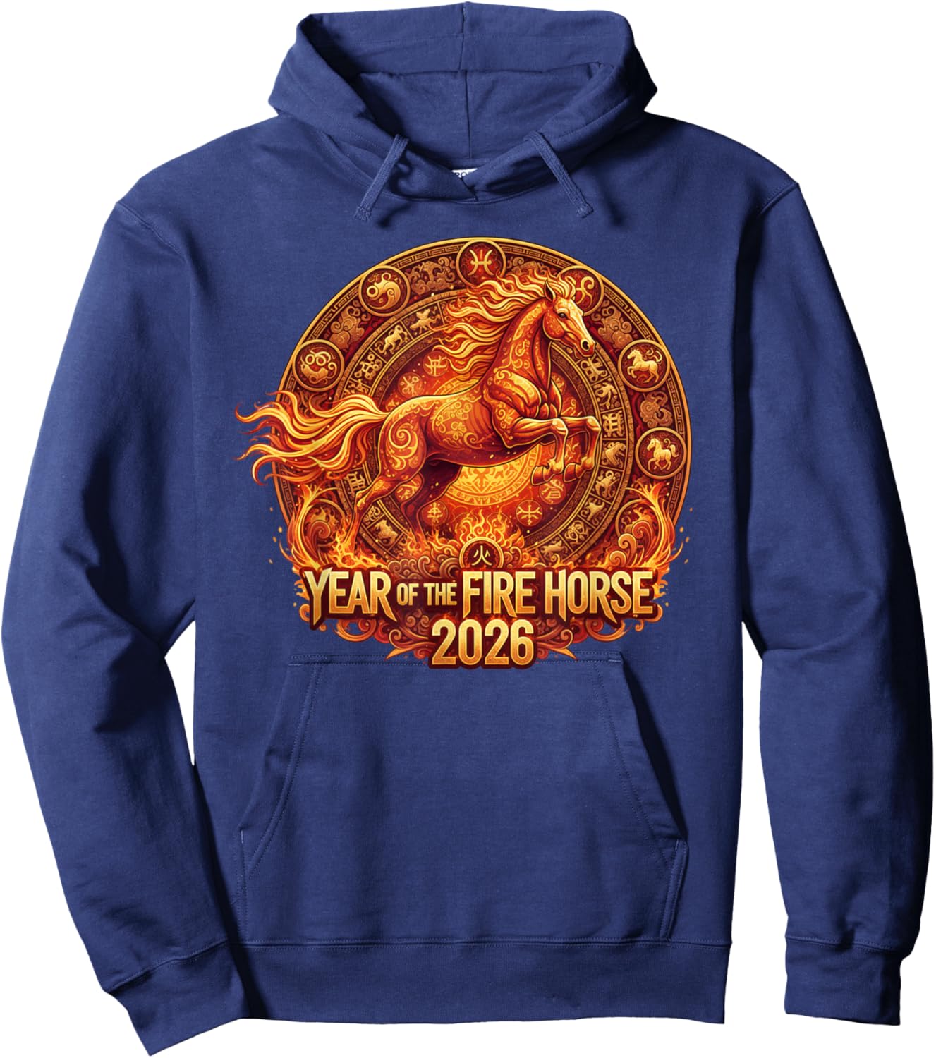 Year of Fire Horse 2026 Chinese Lunar New Year Zodiac Hoodie - Hoodie | Navy