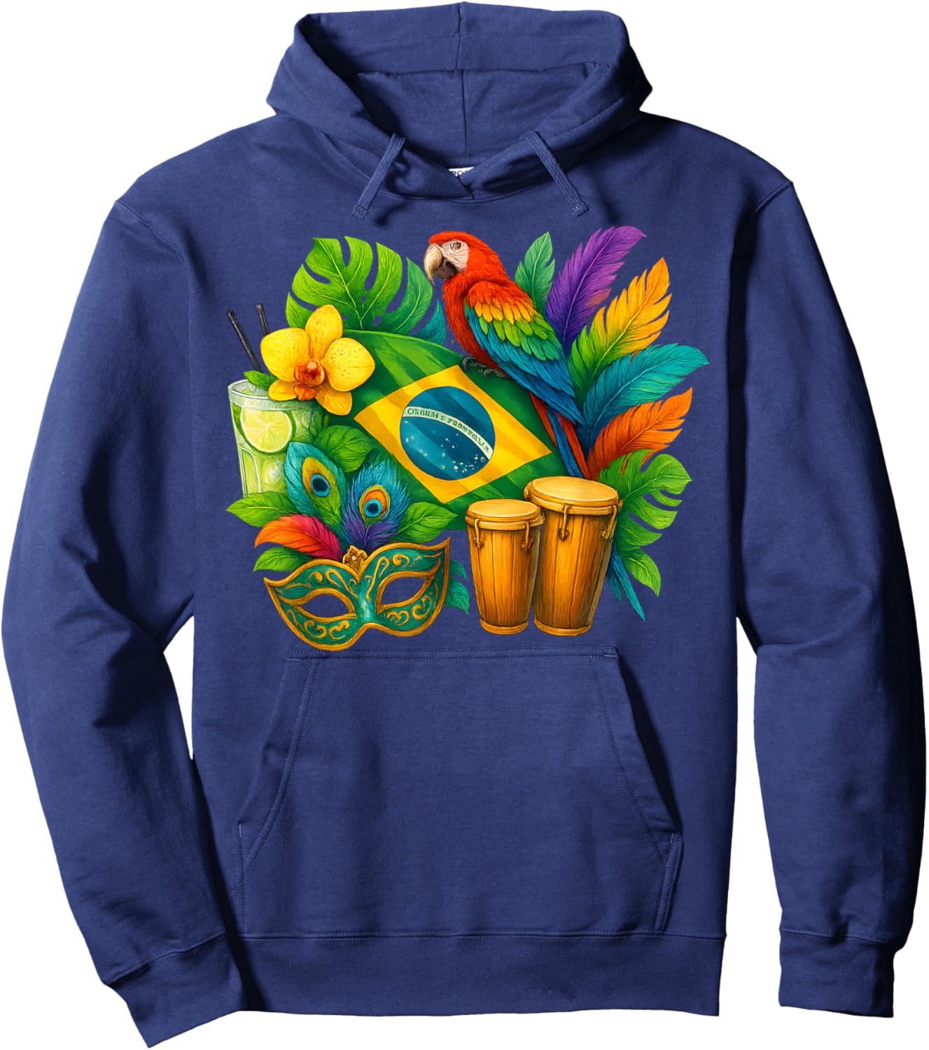 Brazil Flag Vacation Travel Brazilian Culture Men Women Kids Hoodie - Hoodie | Navy