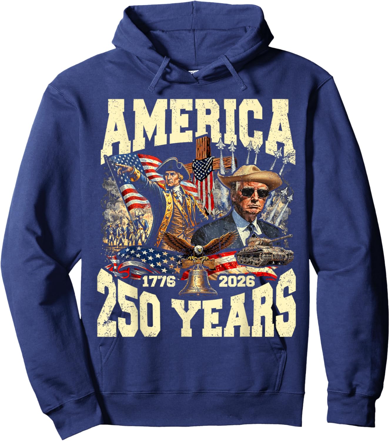 Funny 250 Years America Anniversary 250th Trump Washington Hoodie - Hoodie | Navy