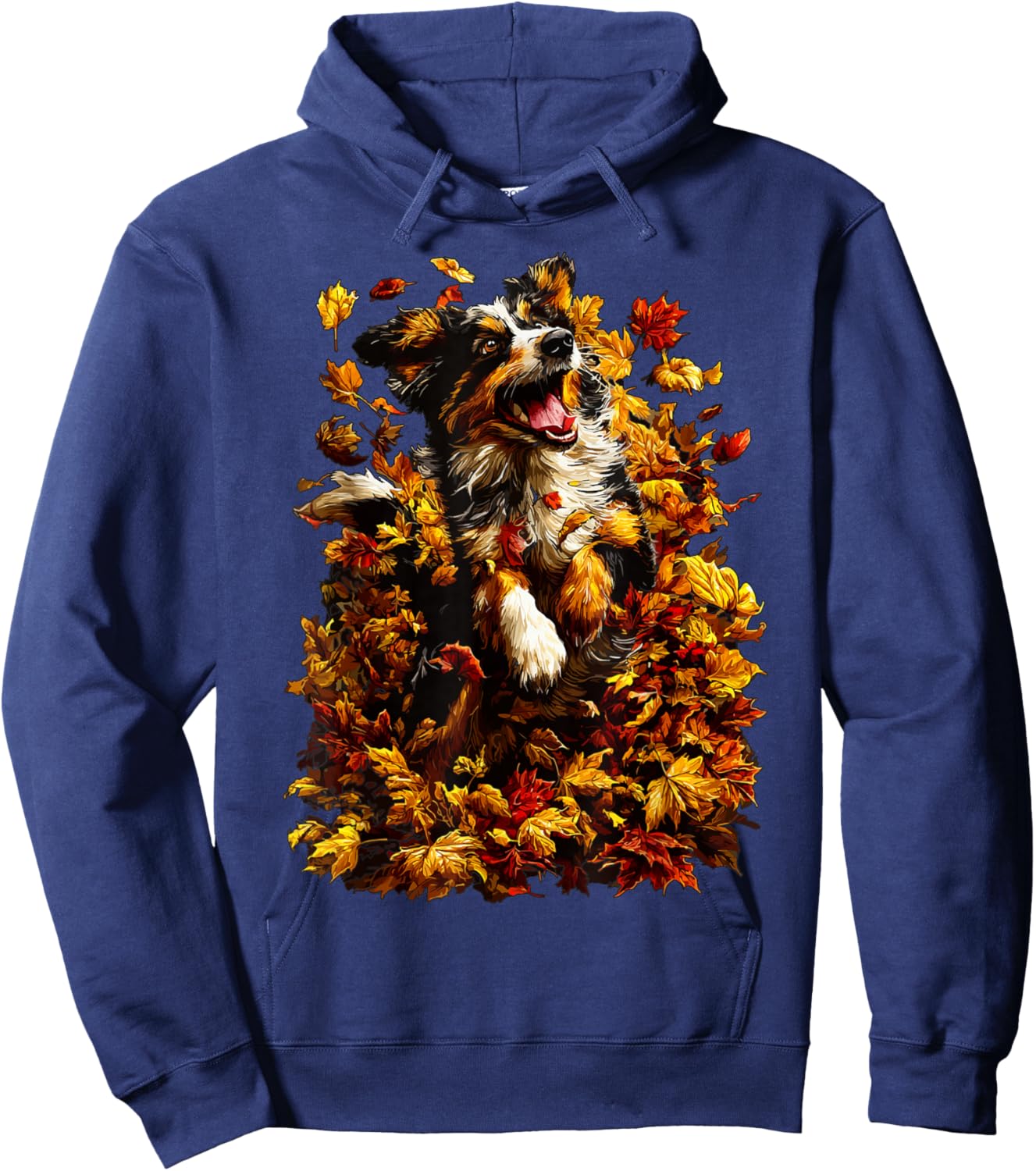 Cute Australian Shepherd with Fall Leaves Autumn Aesthetic Hoodie - Hoodie | Navy