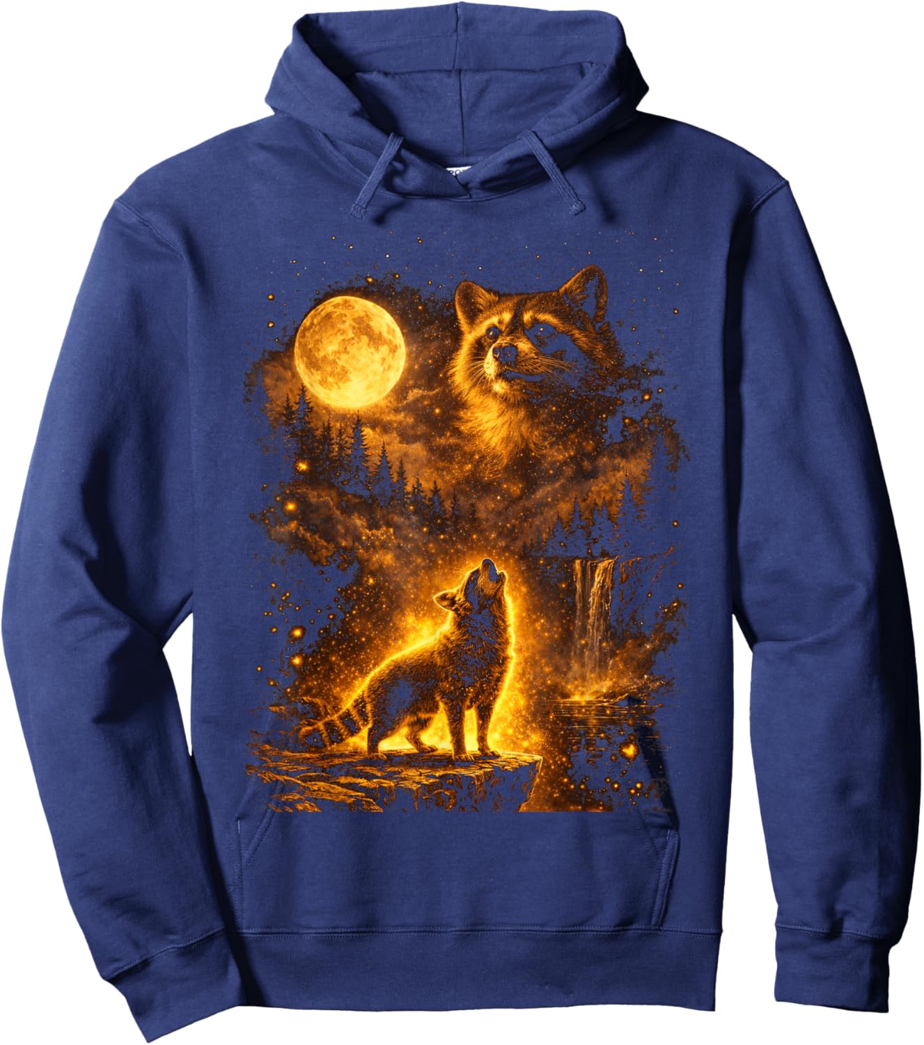 Vintage Moonlight Animal Funny Raccoon Howling at The Moon Hoodie - Hoodie | Navy