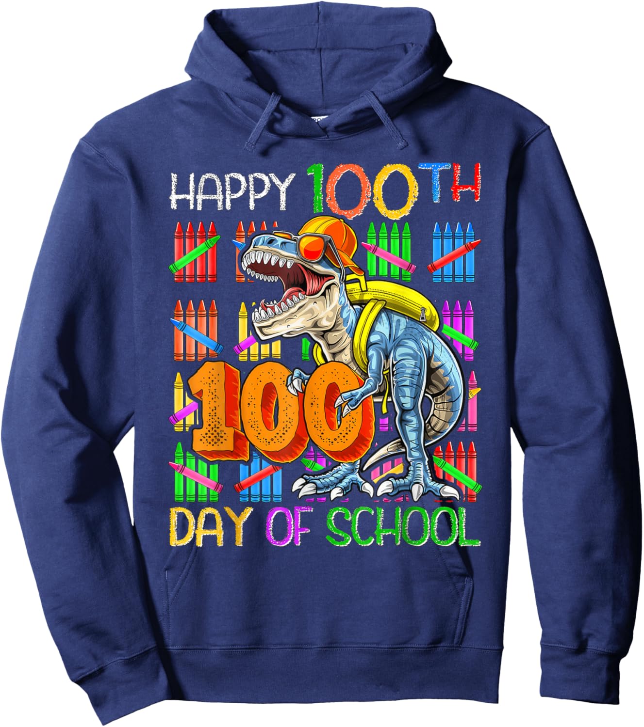 100 Days of School Dinosaur 100 Days Smarter 100th Day Kids Hoodie - Hoodie | Navy