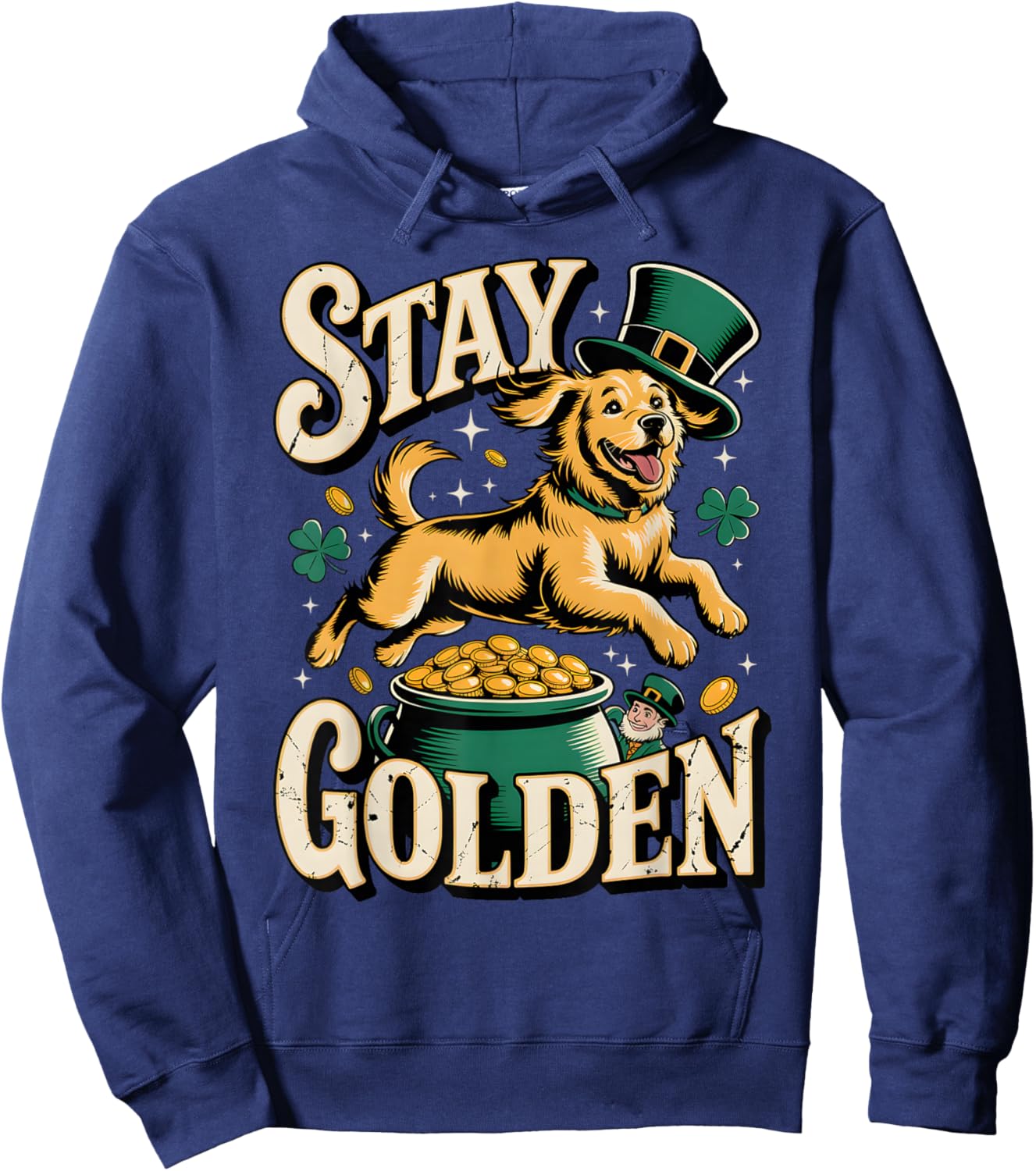 St Patrick Day Dog Shamrock Irish Golden Retriever Pot Hoodie - Hoodie | Navy
