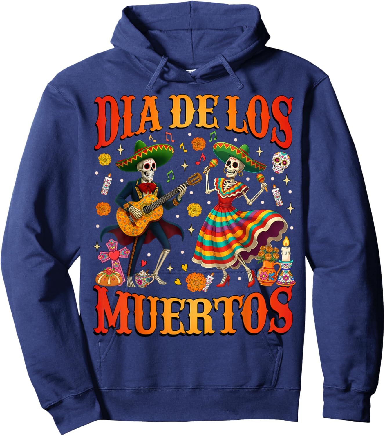 Dia De Los Muertos Dancing Skeletons Guitar Day of The Dead Hoodie - Hoodie | Navy