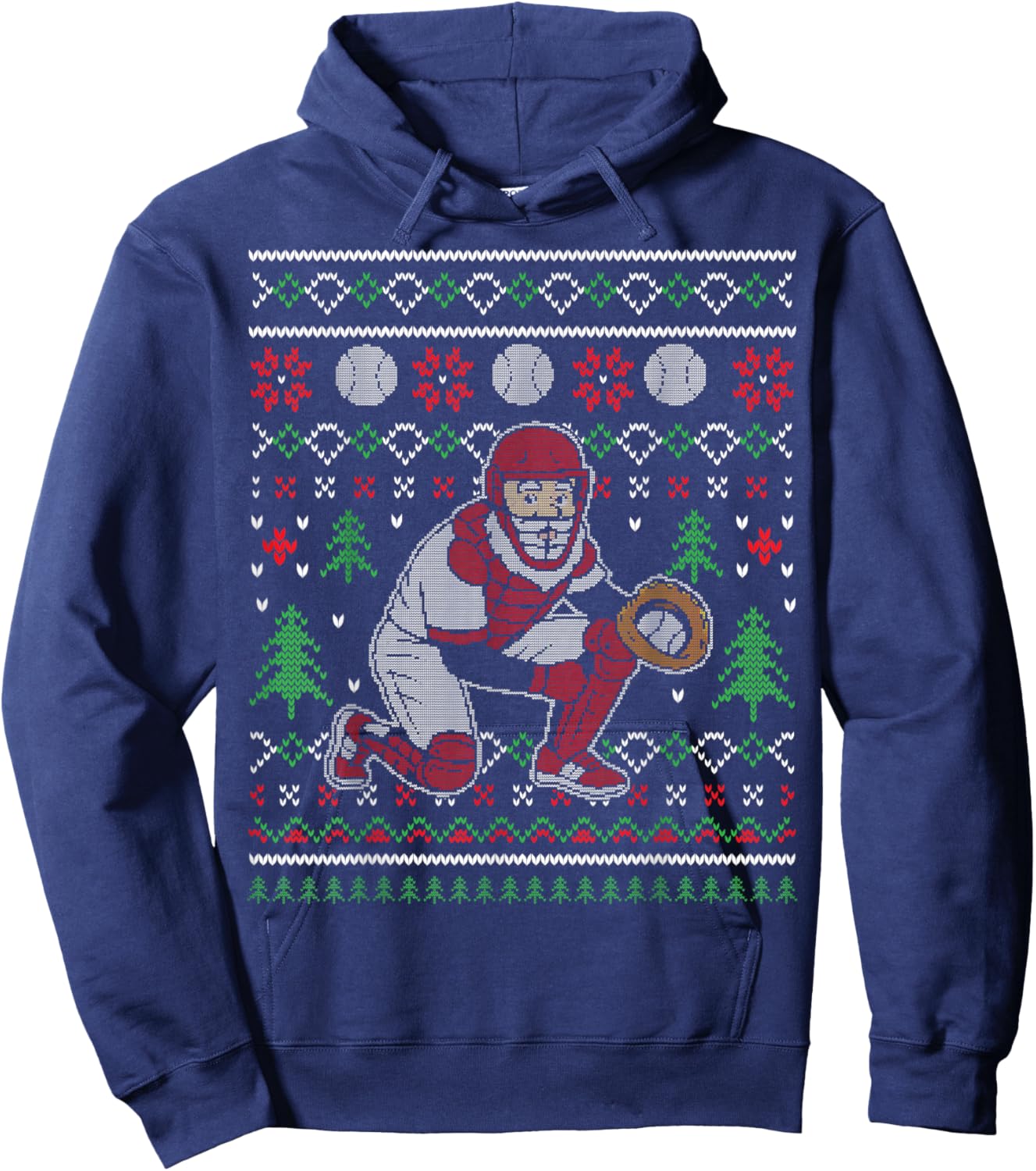 Funny Baseball Catcher Ugly Xmas Sweater Gifts Hoodie - Hoodie | Navy