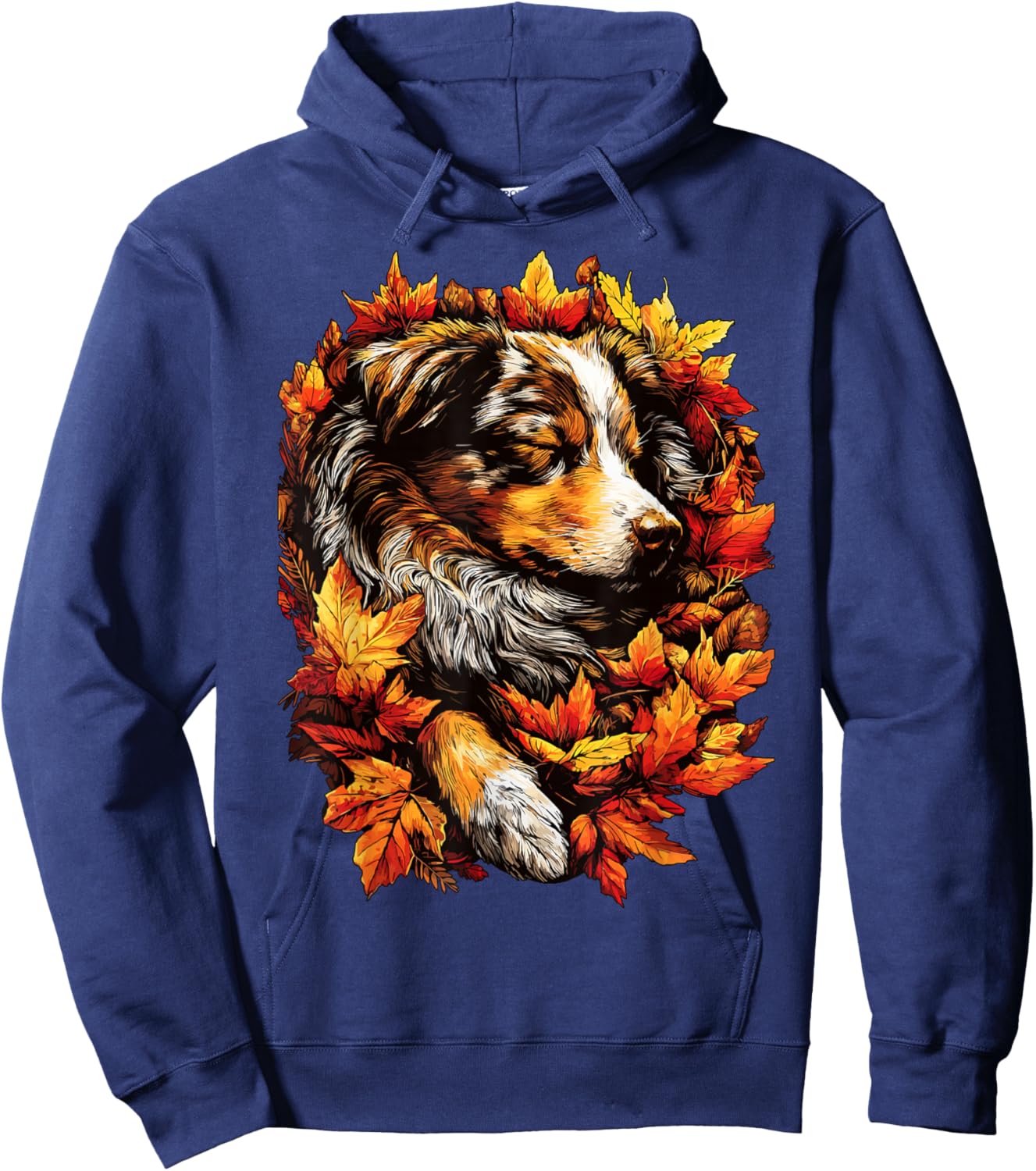 Sleeping Australian Shepherd Fall Leaves Autumn Aesthetic Hoodie - Hoodie | Navy