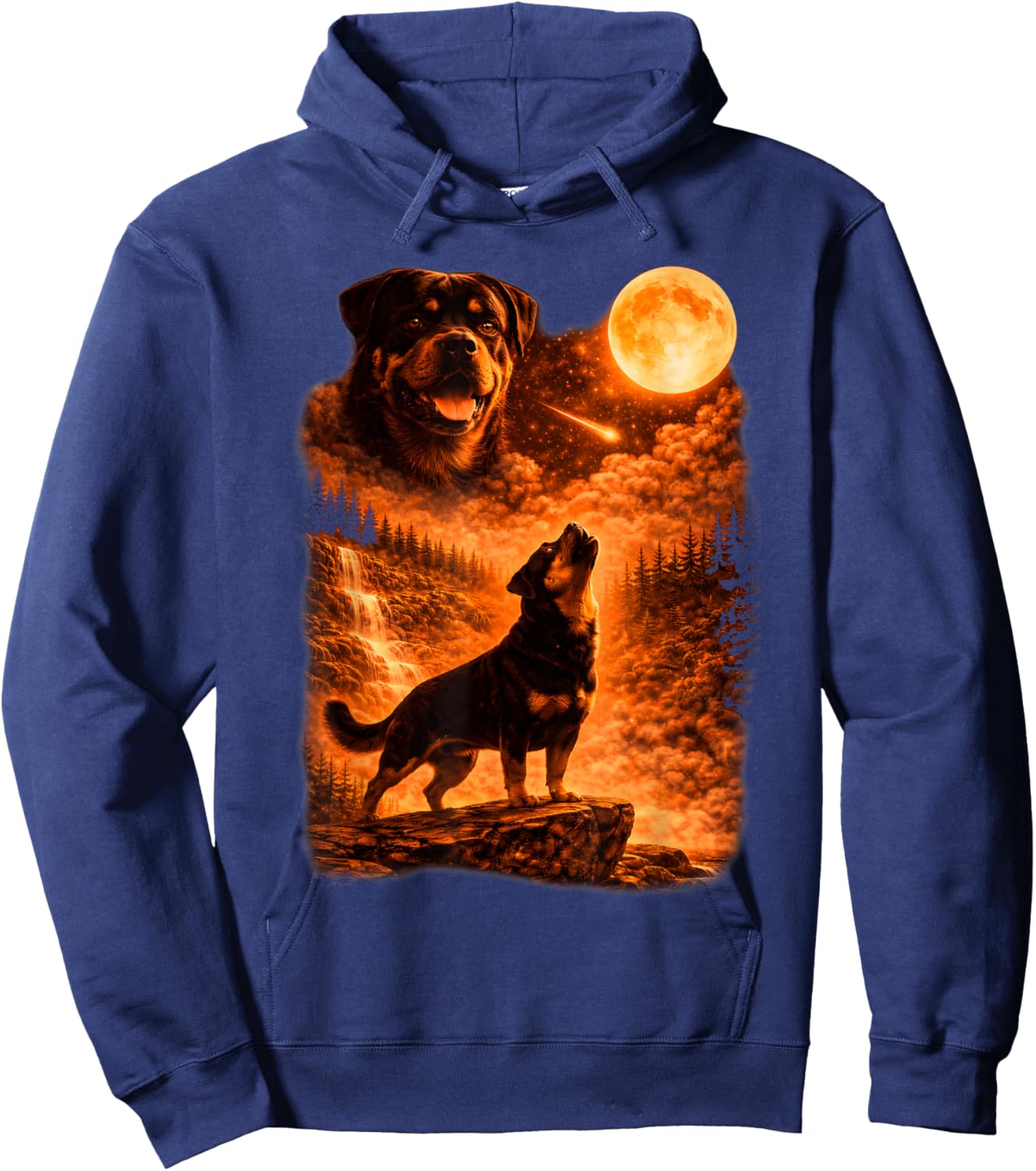 Rottweiler Howling to The Moon Funny Vintage Rottweiler Dog Hoodie - Hoodie | Navy