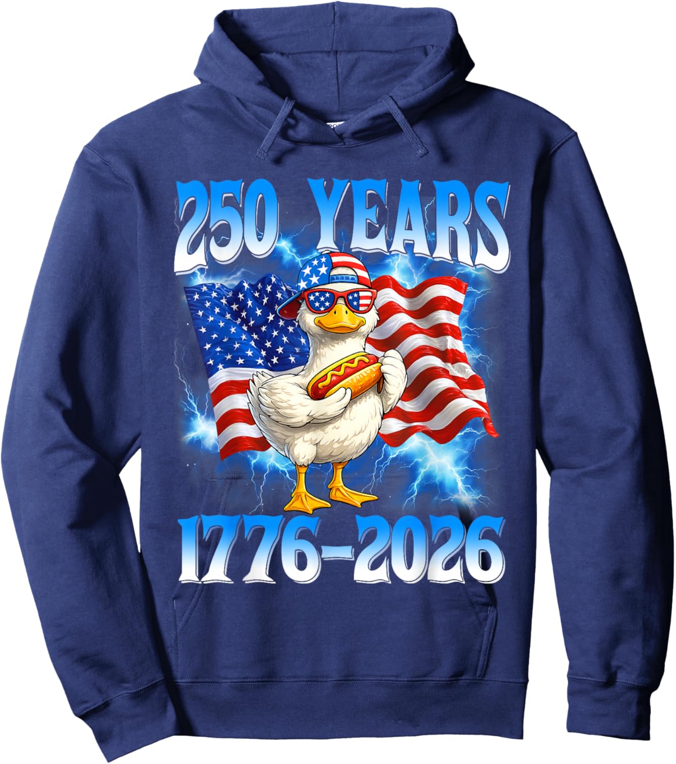 250 Year American 1776 2026 250th Duck 4th July Kids Boys Hoodie - Hoodie | Navy