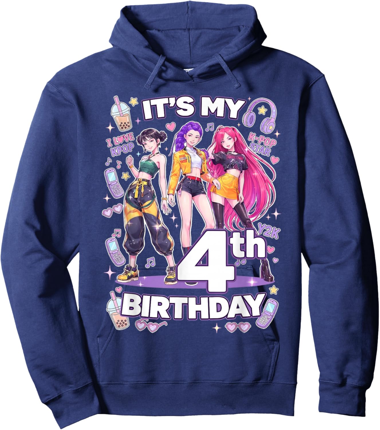 4th Birthday 4 Year Old Girl Korean Pop Kpop Bday Party Hoodie - Hoodie | Navy