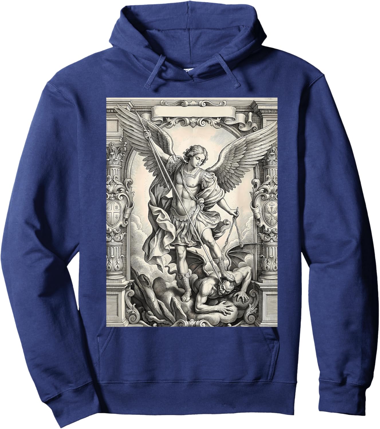 The Archangel Saint Michael Defeating Satan Vintage Graphic Hoodie - Hoodie | Navy