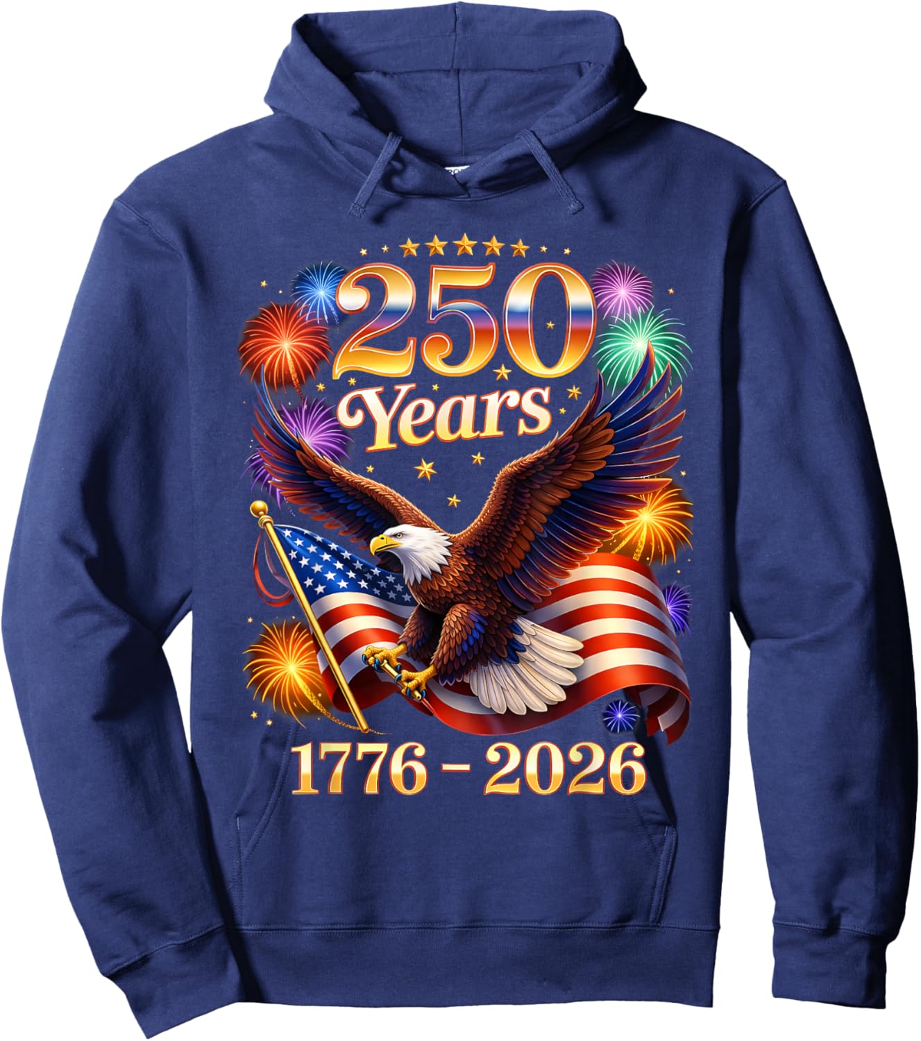 Patriotic Eagle and Flag 250 Years 1776-2026 4th of July Hoodie - Hoodie | Navy