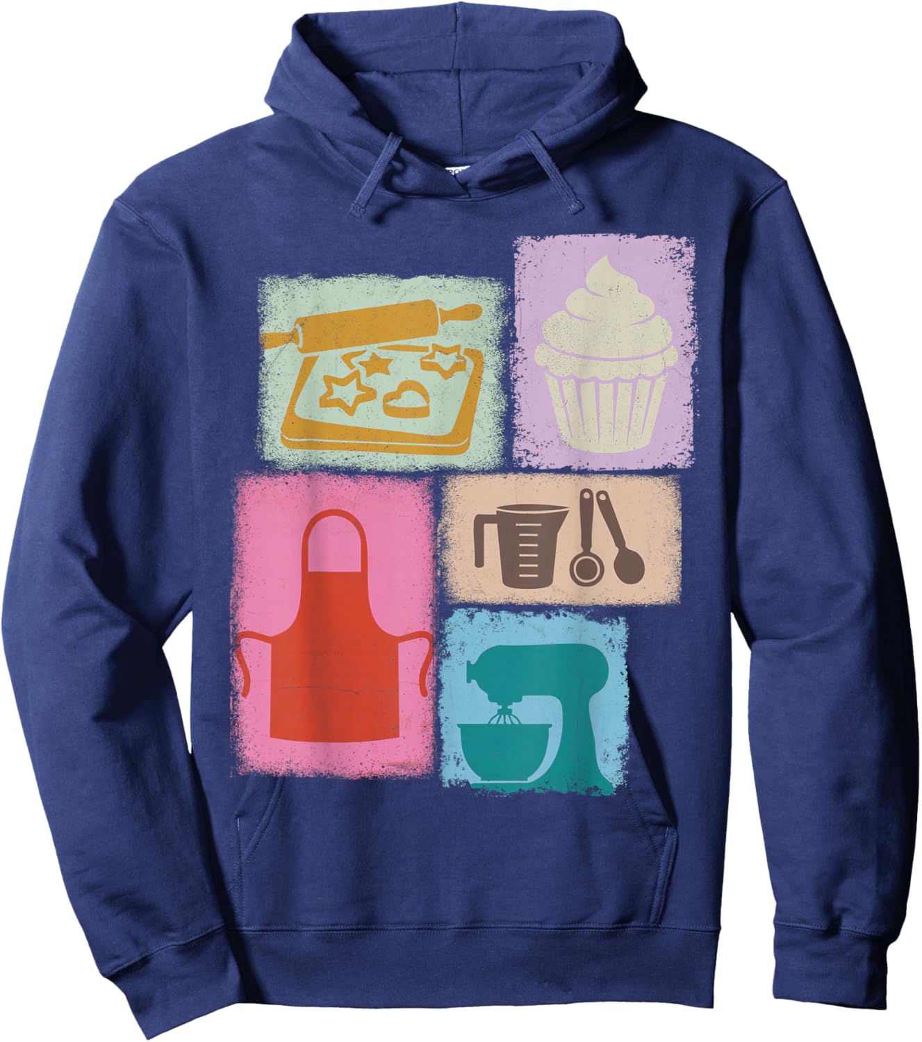 Baker Vintage Collage Baking Women Chef Foodie Hoodie - Hoodie | Navy