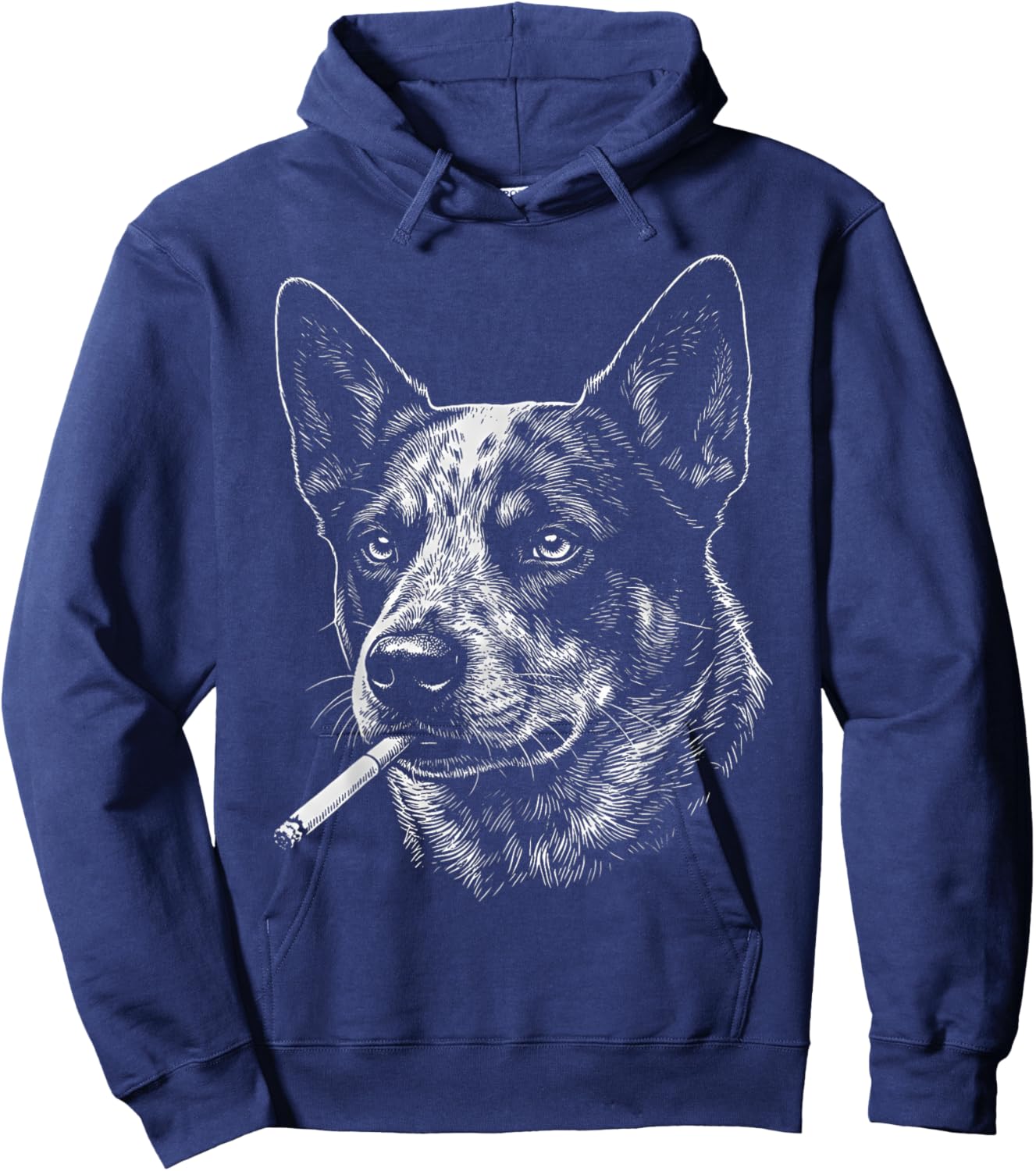 Vintage Australian Cattle Dog Smoking Cigarette Graphic Meme Hoodie - Hoodie | Navy