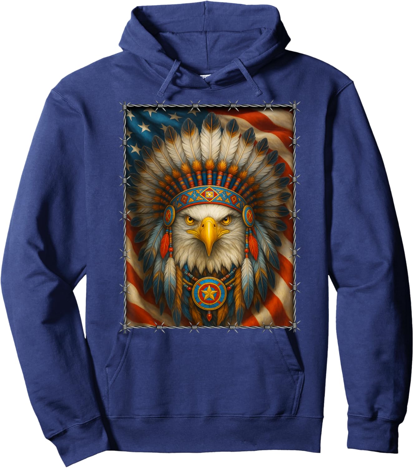 Native American - Indian Headdress Eagle - Navajo USA Flag Hoodie - Hoodie | Navy