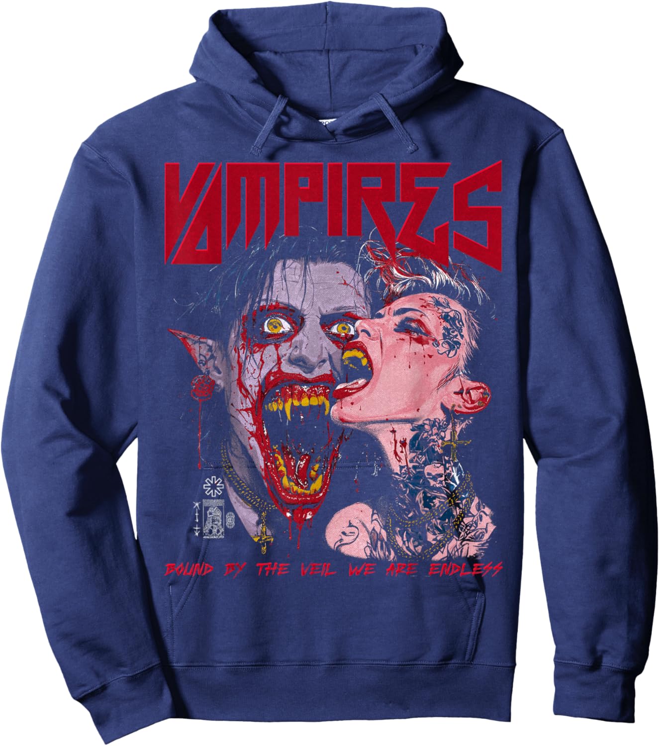 Spooky Halloween Vampire Couple Vintage Horror Goth Punk Alt Hoodie - Hoodie | Navy