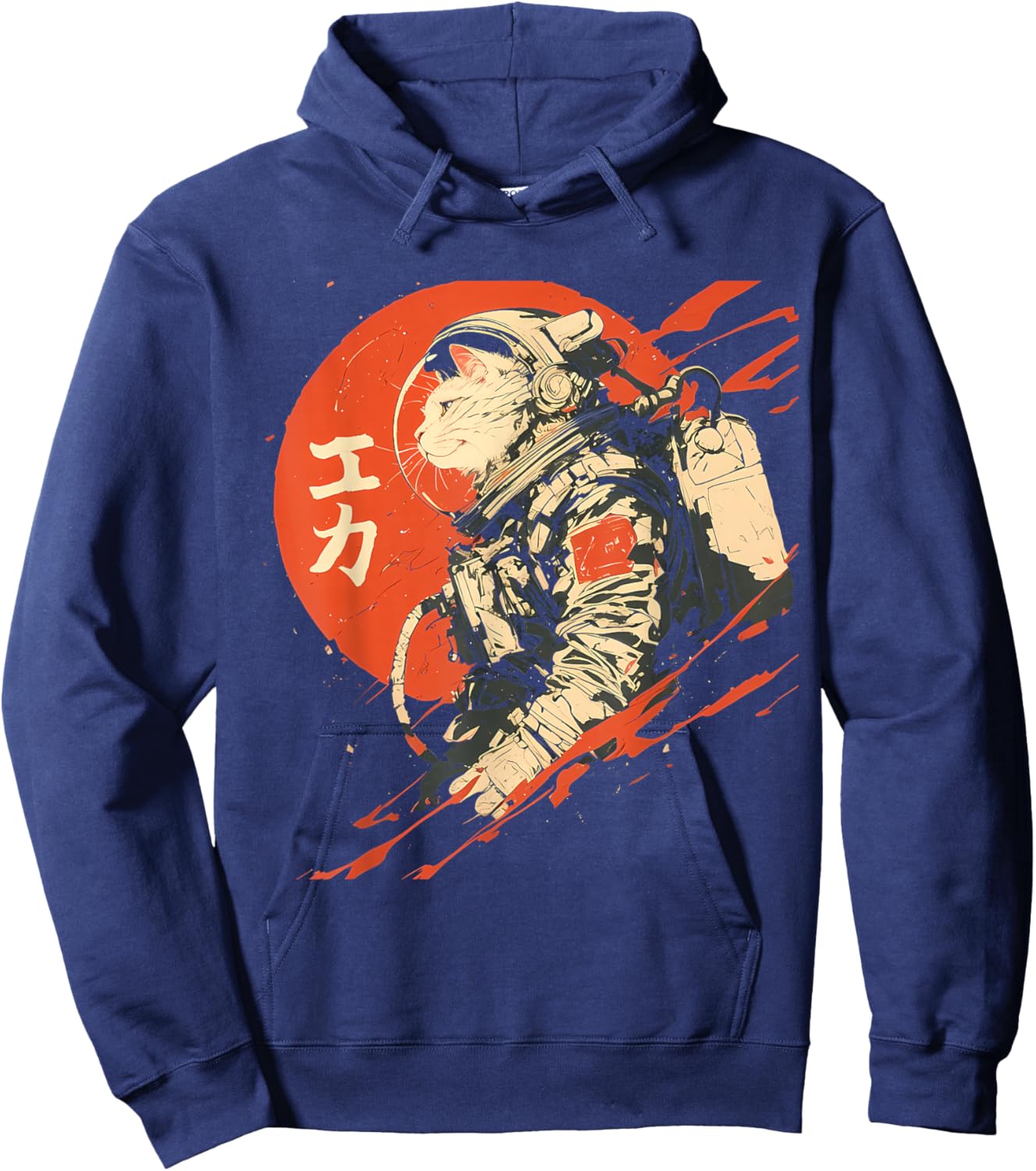 Astronaut Cat Space Cosmic Japanese Retro Hoodie - Hoodie | Navy