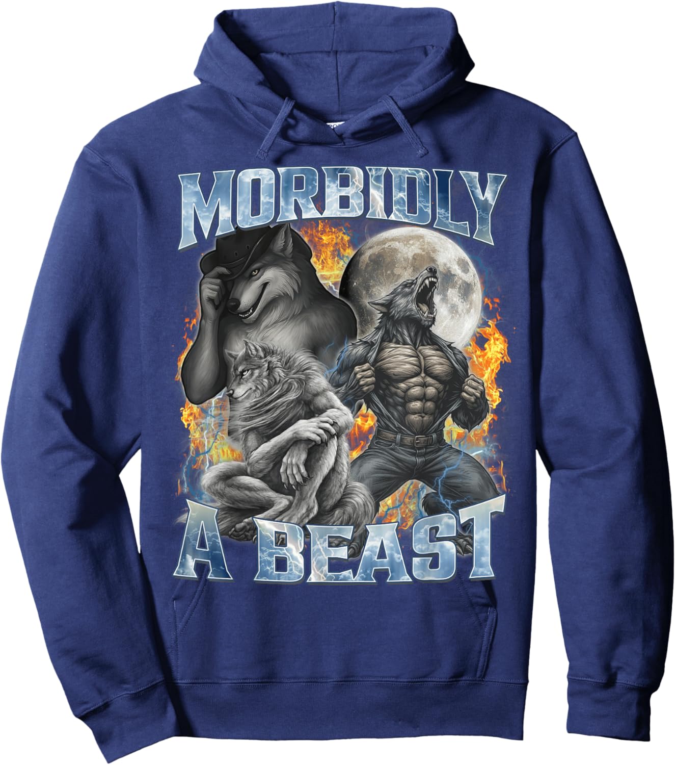 Morbidly A Beast Funny Cringe Alpha Werewolf Wolf Meme Hoodie - Hoodie | Navy