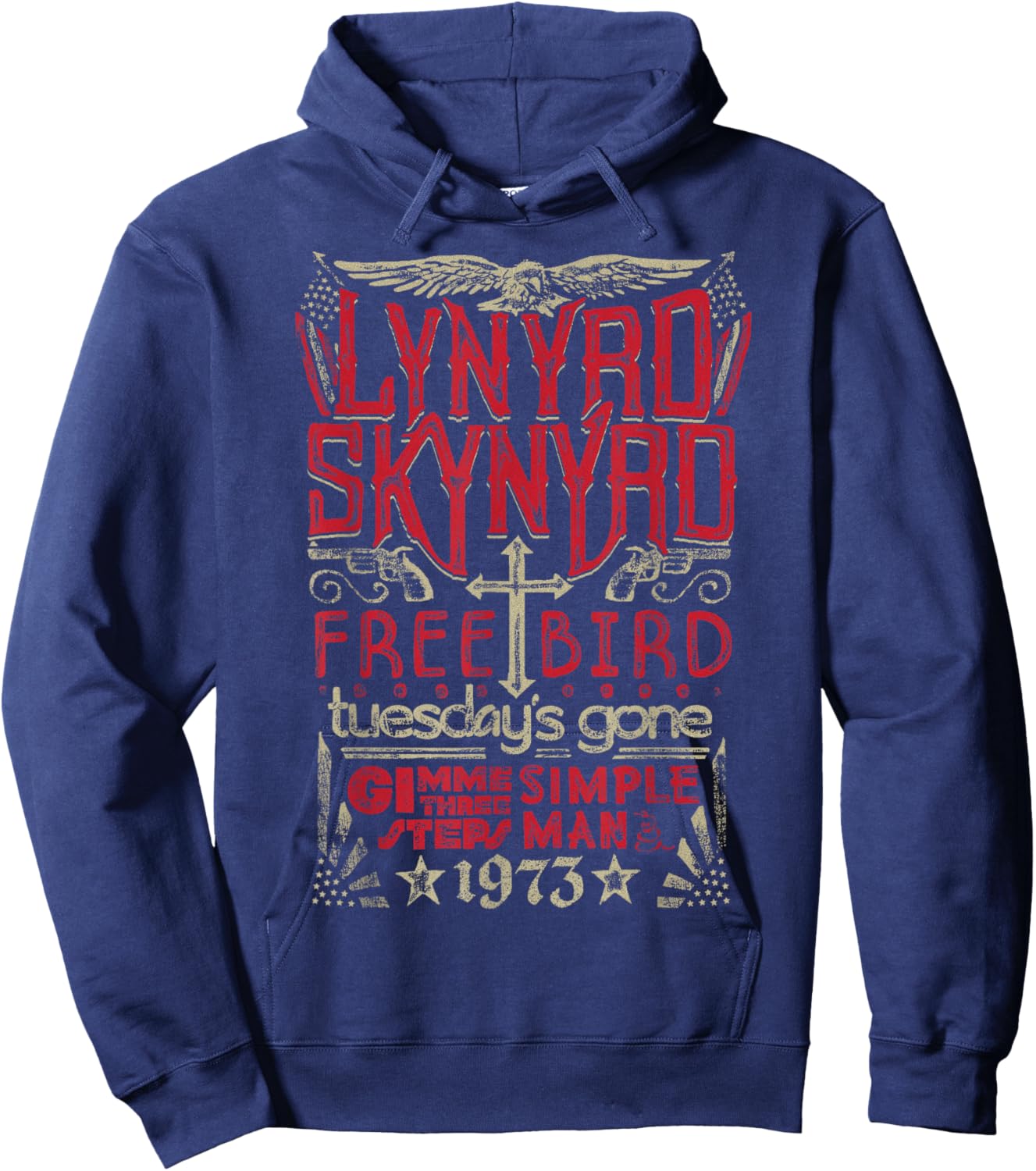 Lynyrd Skynyrd Hits Free Bird Simple Man Gimme 70s Gig Rock Hoodie - Hoodie | Navy