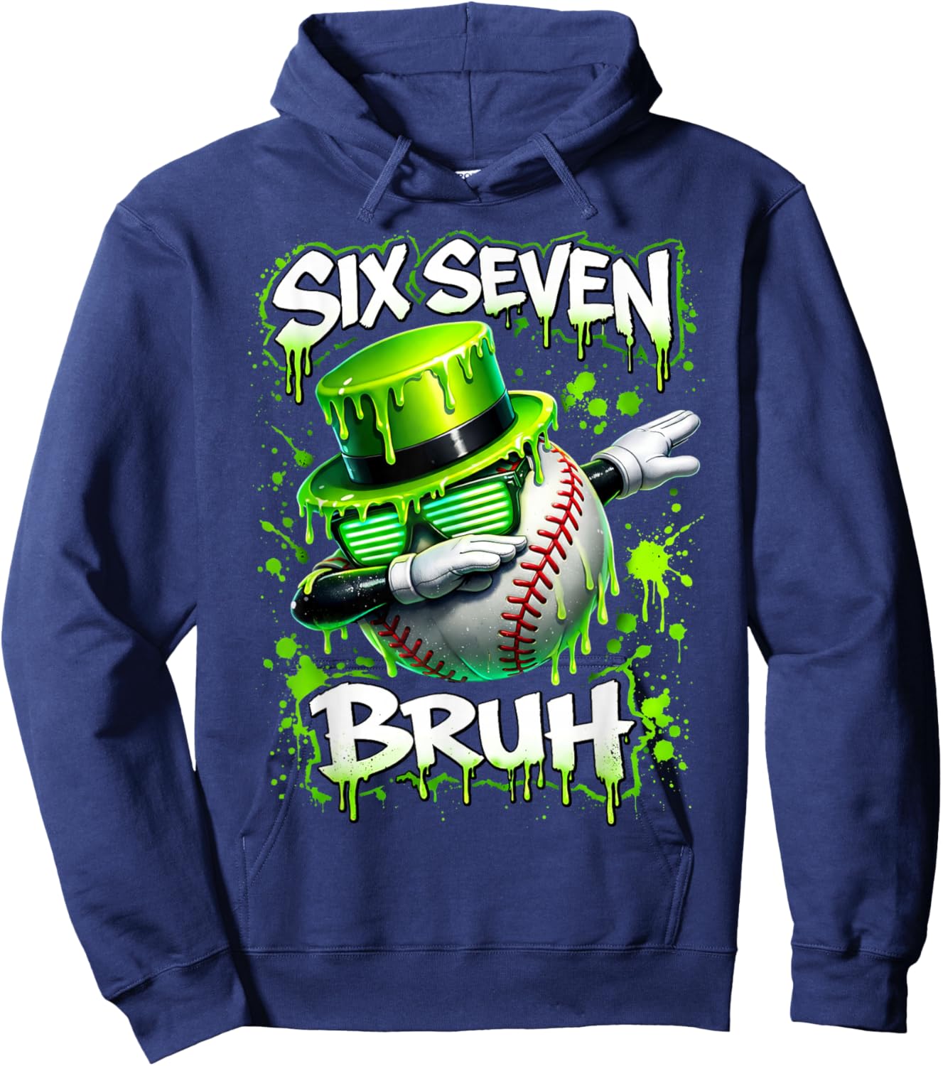 Six Seven Bruh Dabbing St Patricks Day Baseball Teens Boys Hoodie - Hoodie | Navy