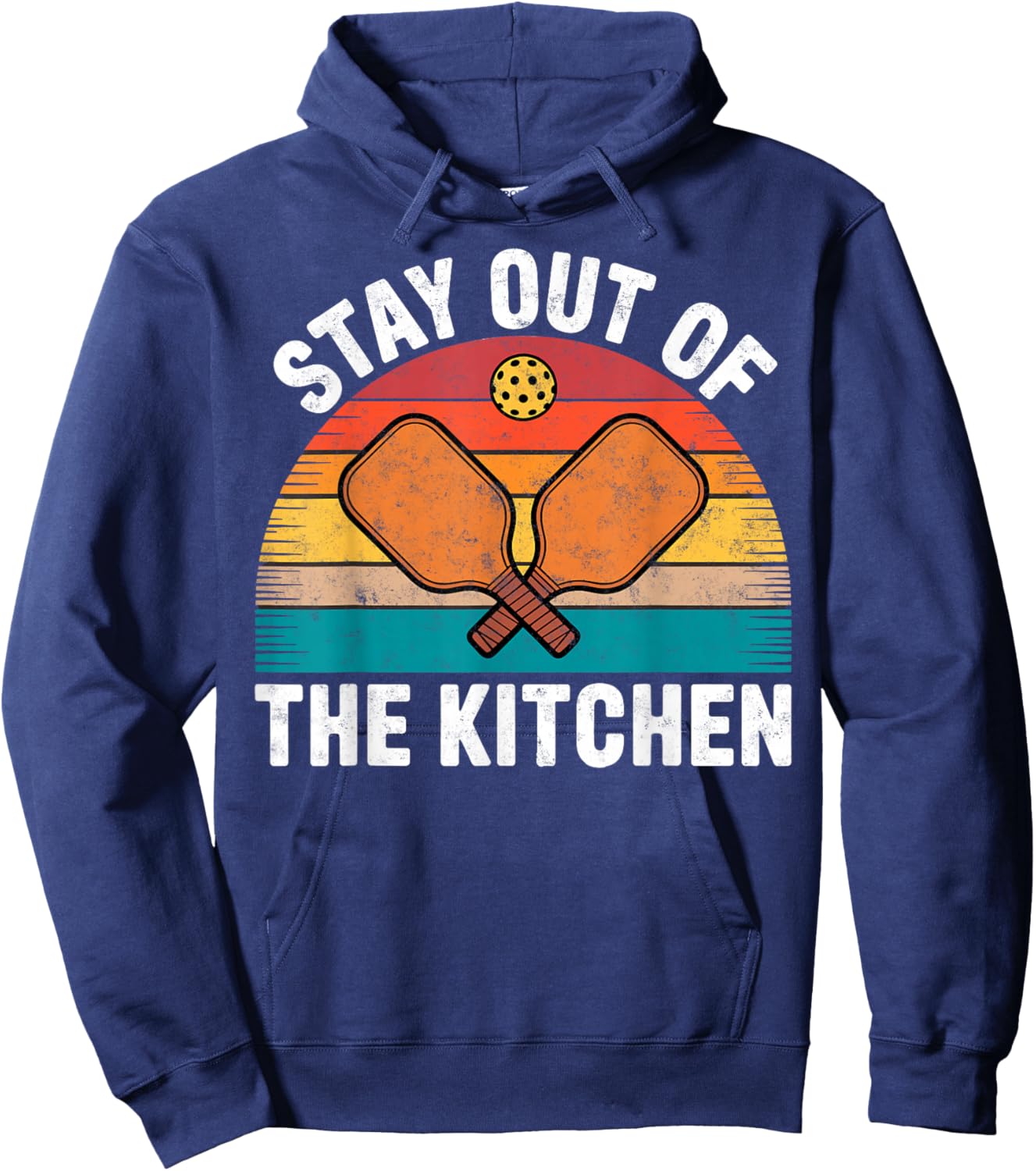 Vintage Stay Out of The Kitchen Pickleball Joke Squad Court Hoodie - Hoodie | Navy