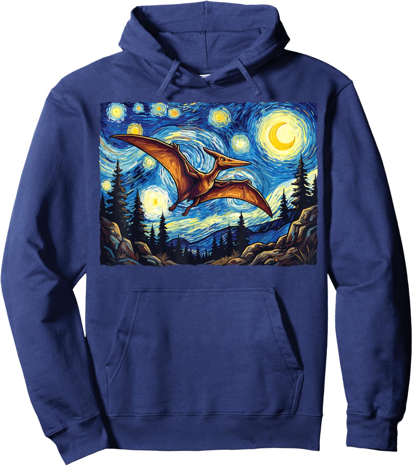 Pterodactyl Dinosaur Prehistoric Starry Night Van Gogh Dino Hoodie - Hoodie | Navy