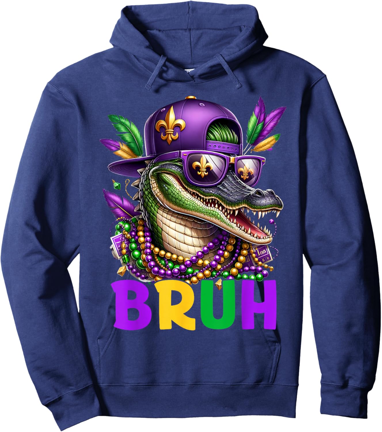 Mardigator Alligator Bruh Mardi Gras Costume Teens Boys Kids Hoodie - Hoodie | Navy